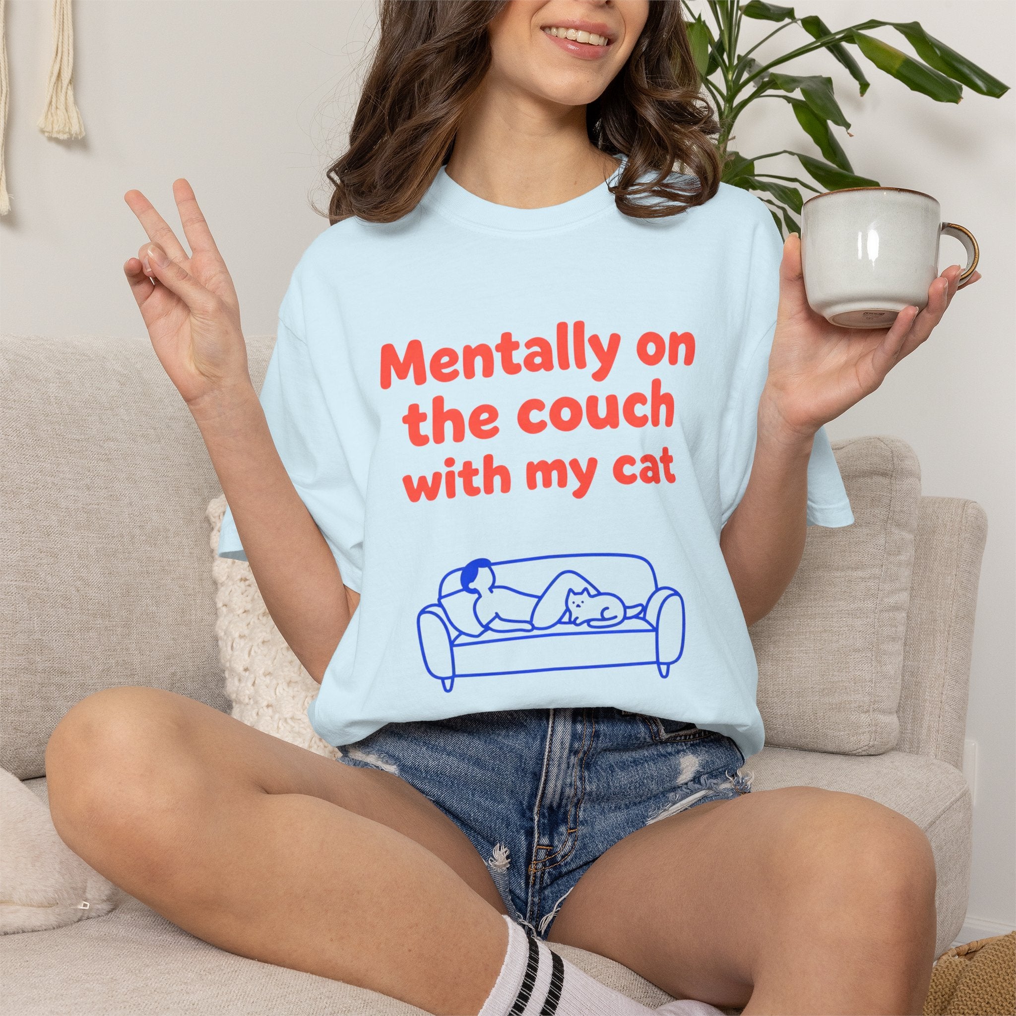 Mentally on the Couch with My Cat T-Shirt — Funny Cat Lover Tee
