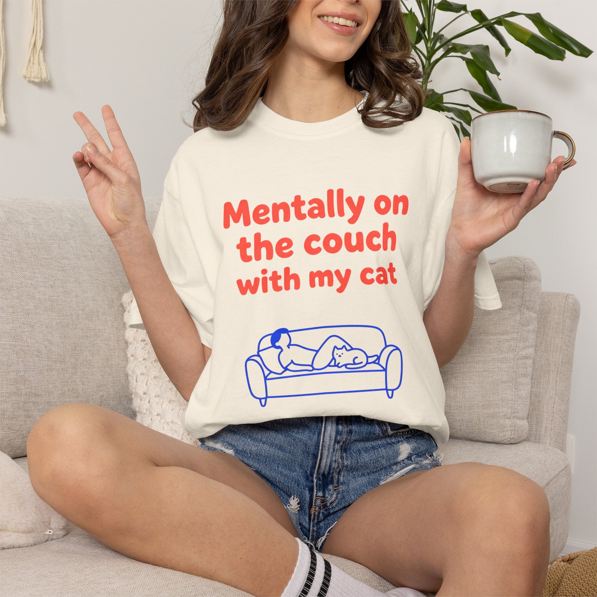 Mentally on the Couch with My Cat T-Shirt — Funny Cat Lover Tee