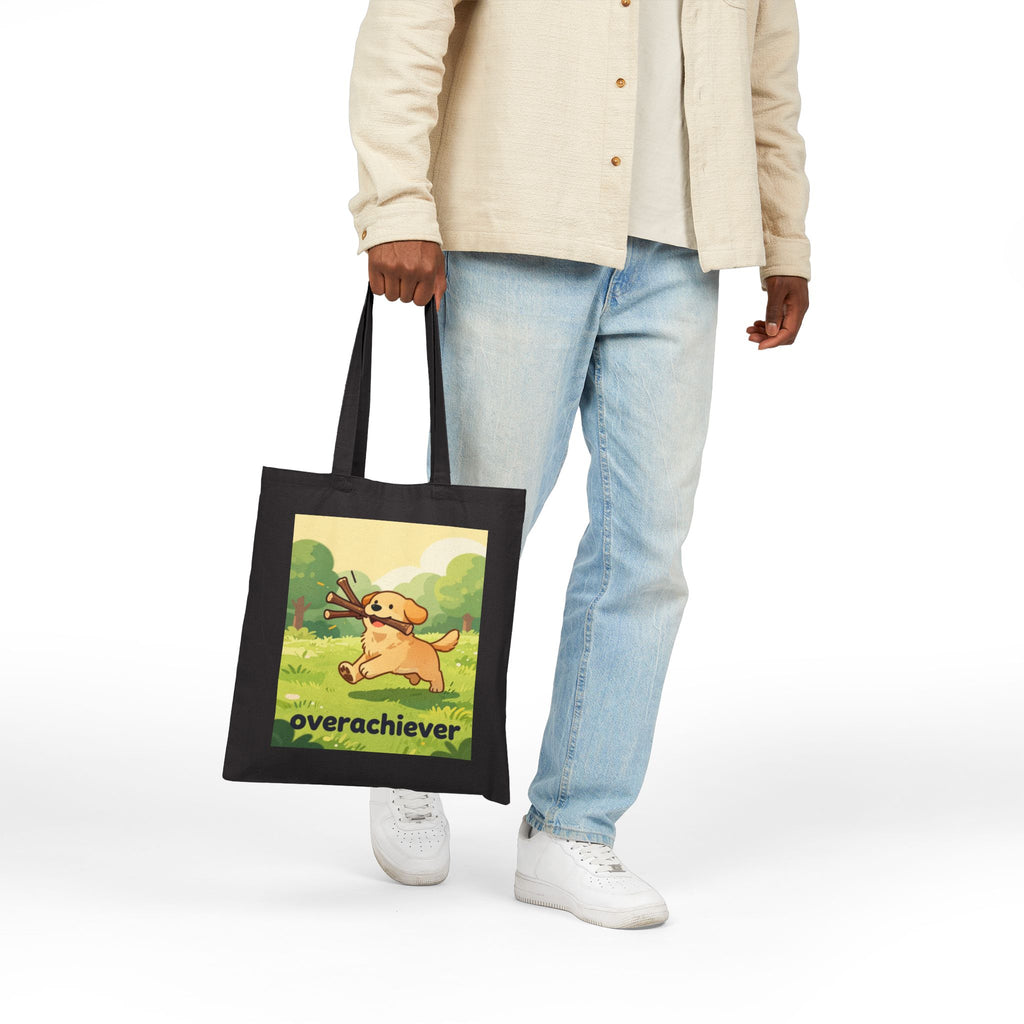 Canvas Tote Bag — 'Overachiever' Cute Golden Retriever Dog Print