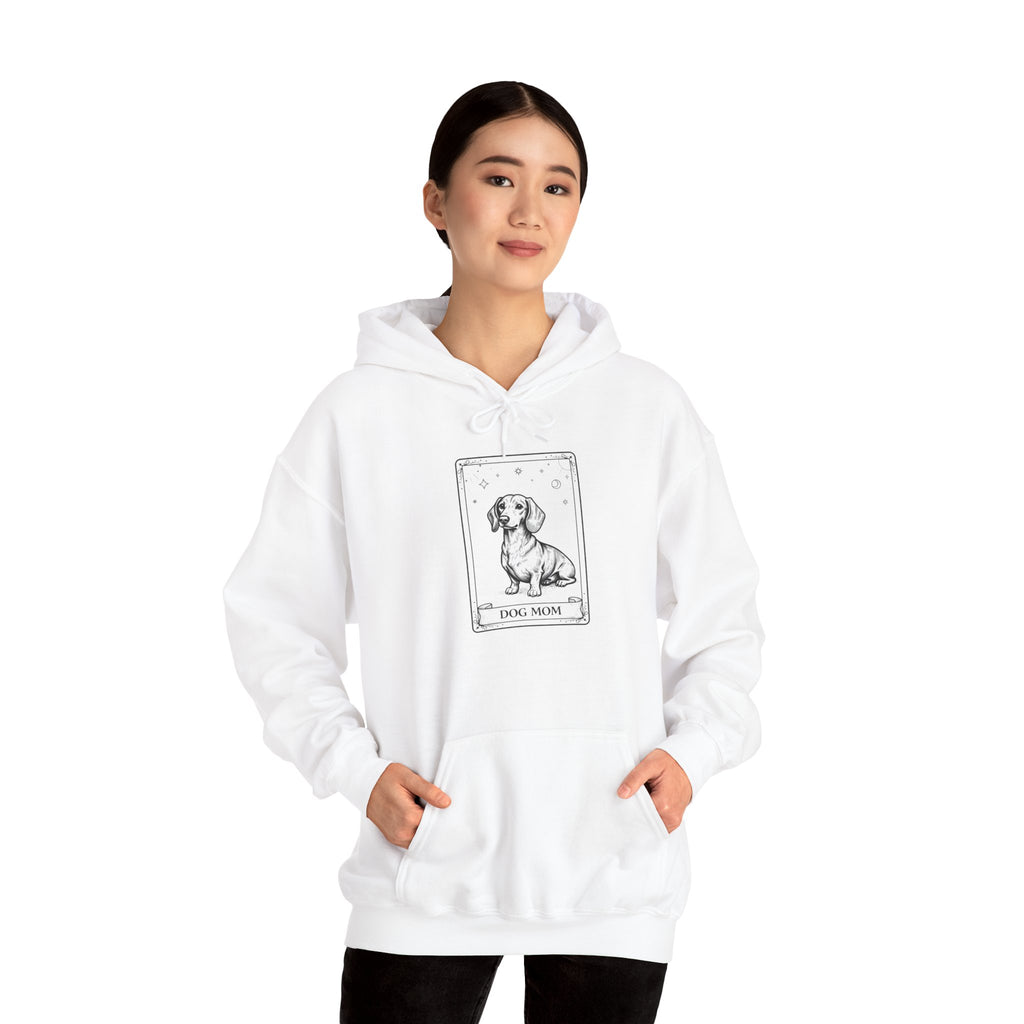 Dog Mom Hoodie | Dog Mom Vintage Tarot Style Dachshund Graphic Hoodie | Cute Unisex Dog Lover Shirt Gift Illustration Hoodie