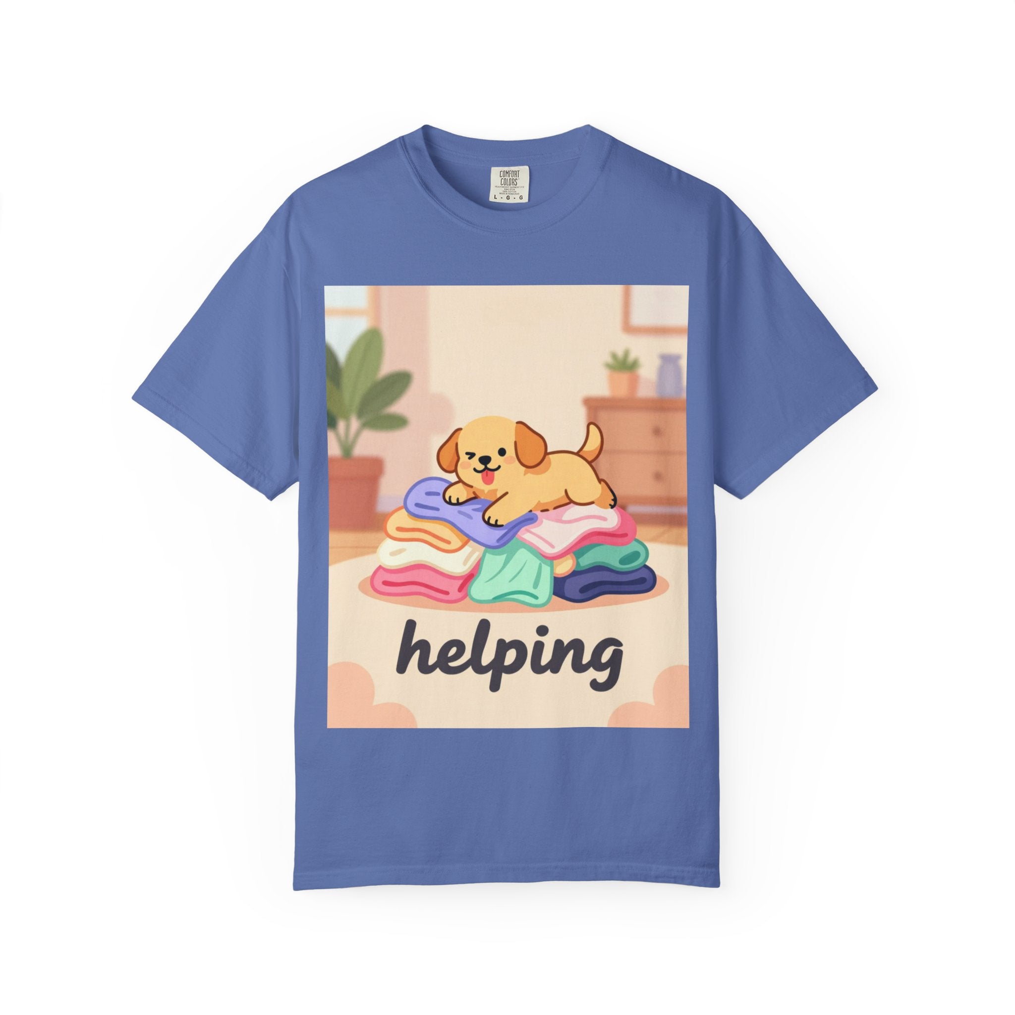 Helping Puppy T-Shirt — Cute Dog on Laundry Graphic Tee