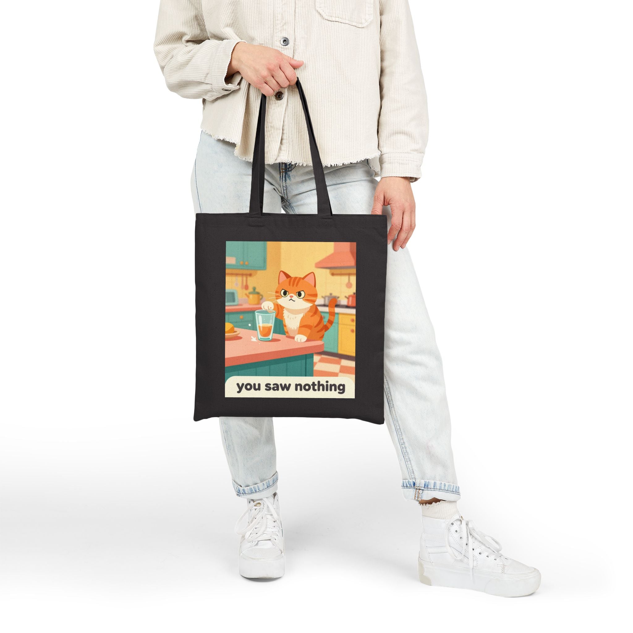 Tote Bag — Retro Cat "You Saw Nothing" Canvas Shopper