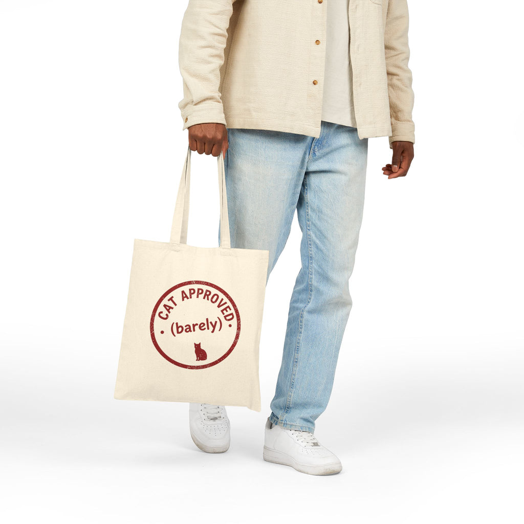 Cat Approved (Barely) Canvas Tote Bag — Funny Cat Lover Grocery Tote