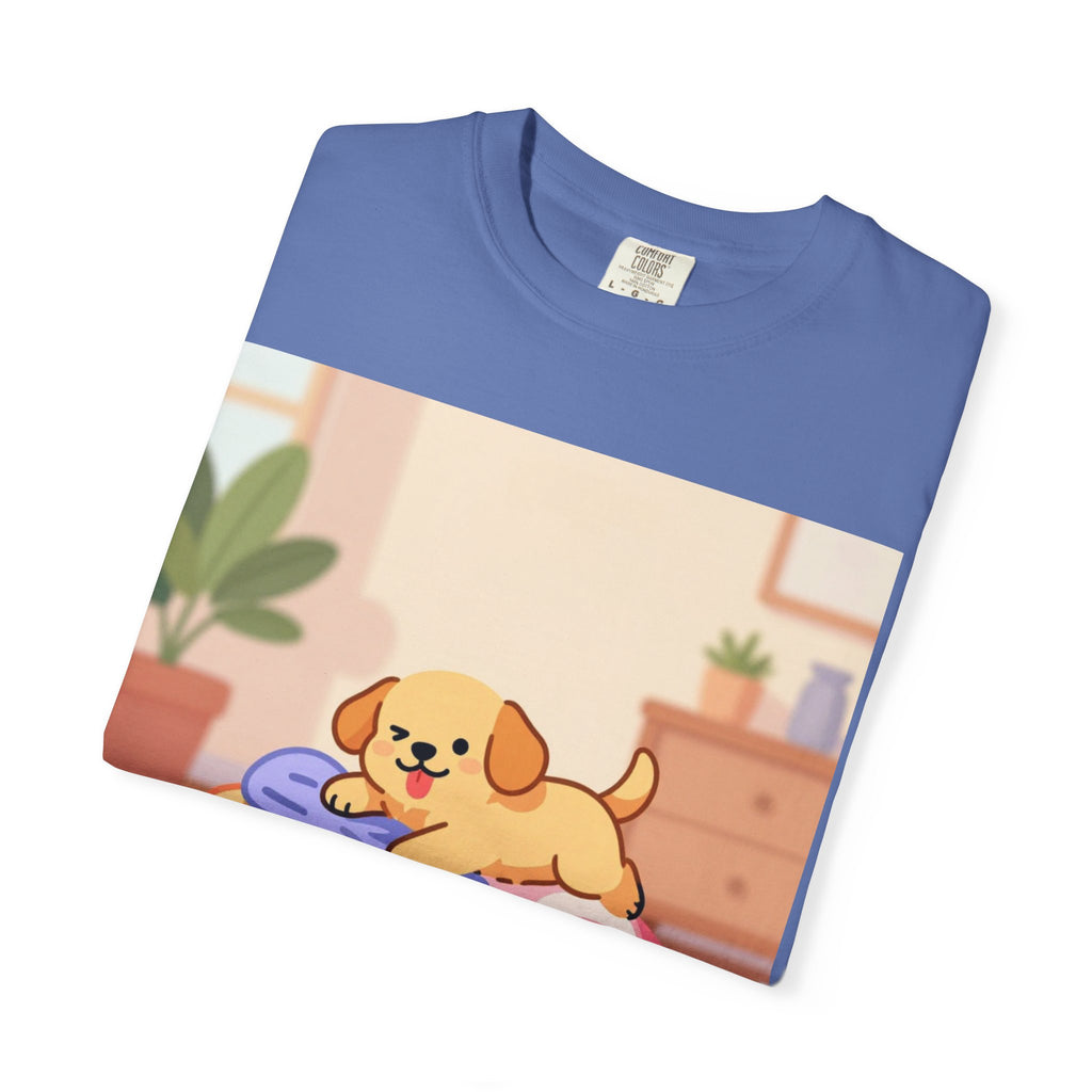 Helping Puppy T-Shirt — Cute Dog on Laundry Graphic Tee