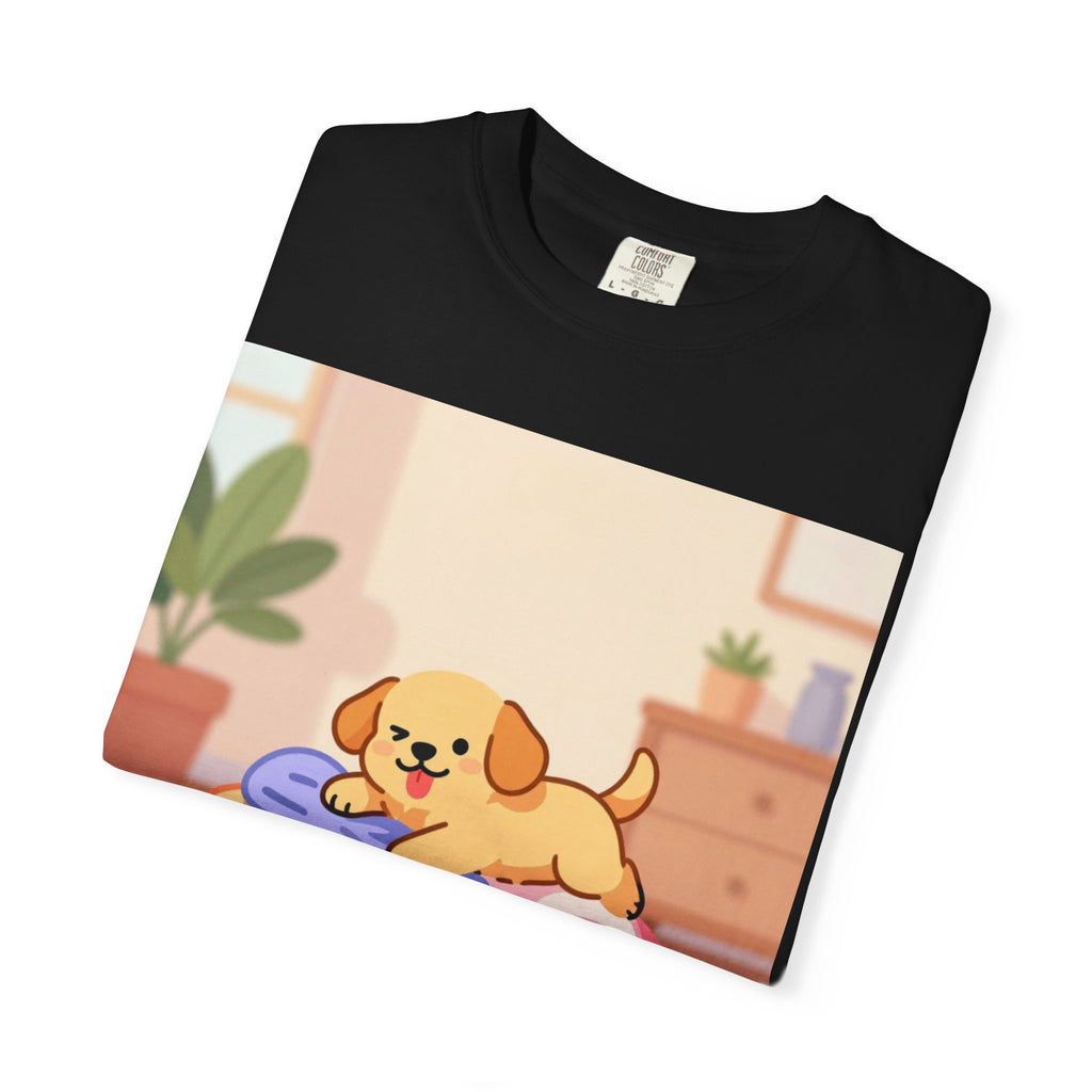 Helping Puppy T-Shirt — Cute Dog on Laundry Graphic Tee