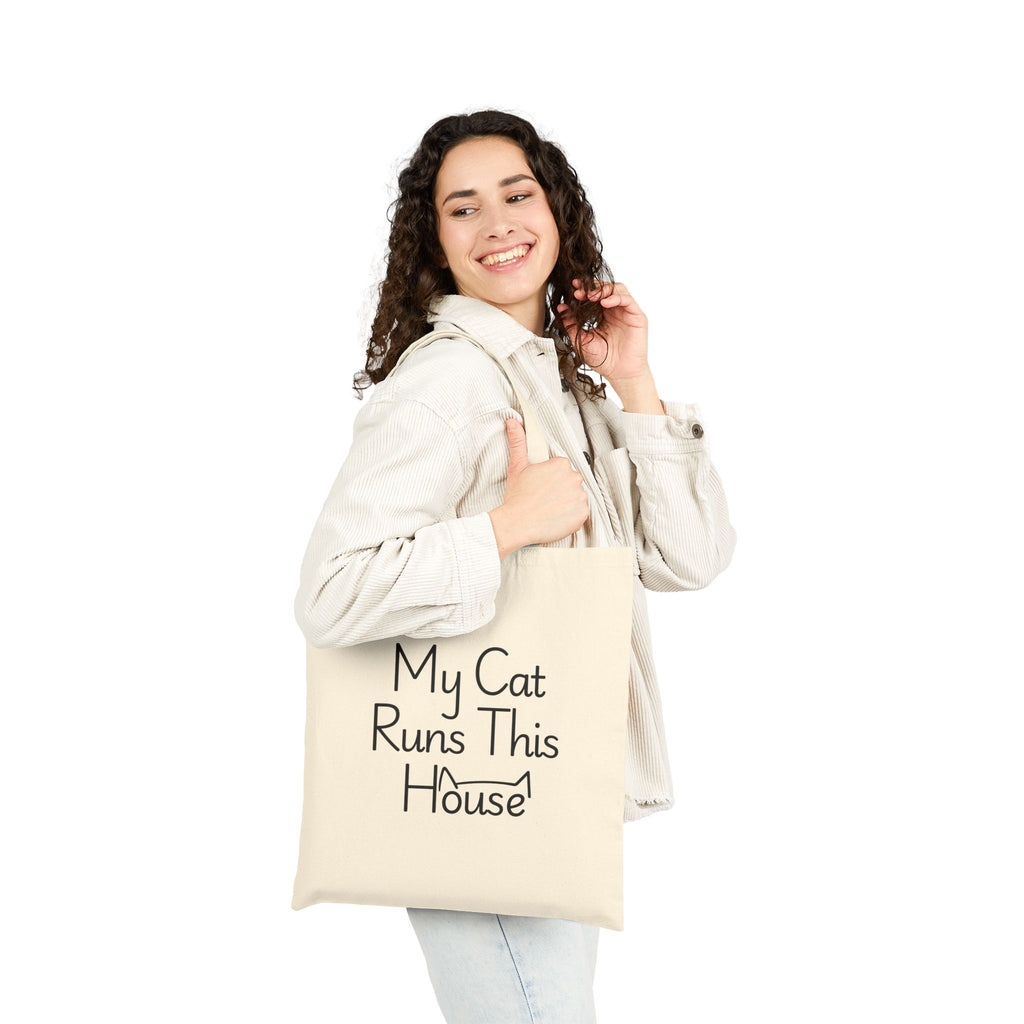 Tote Bag — "My Cat Runs This House" Cotton Canvas Cat Lover Tote