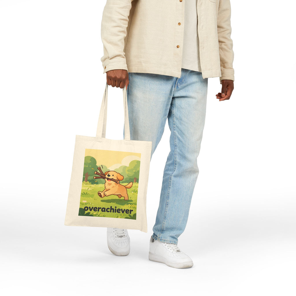 Canvas Tote Bag — 'Overachiever' Cute Golden Retriever Dog Print