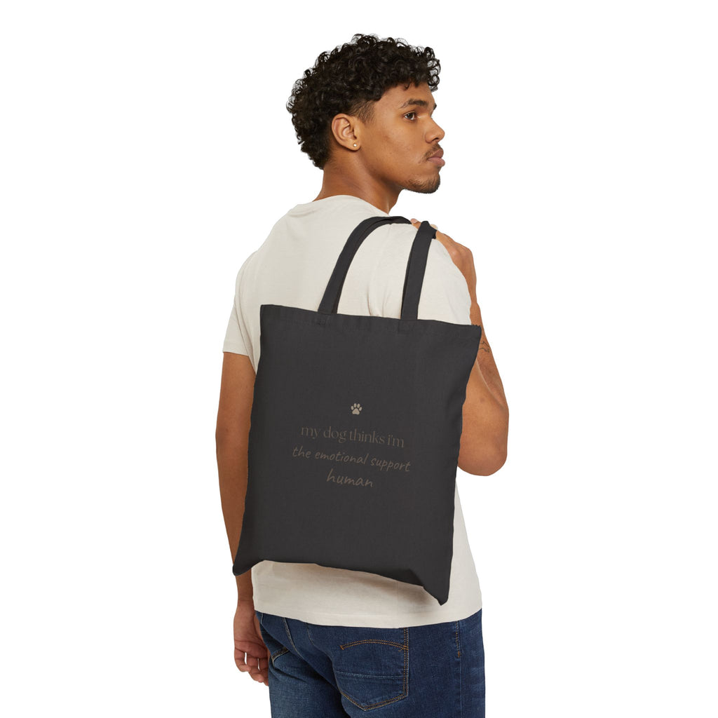 Tote Bag — "Try Describing Him: The Emotional Support Human" Cotton Canvas Tote