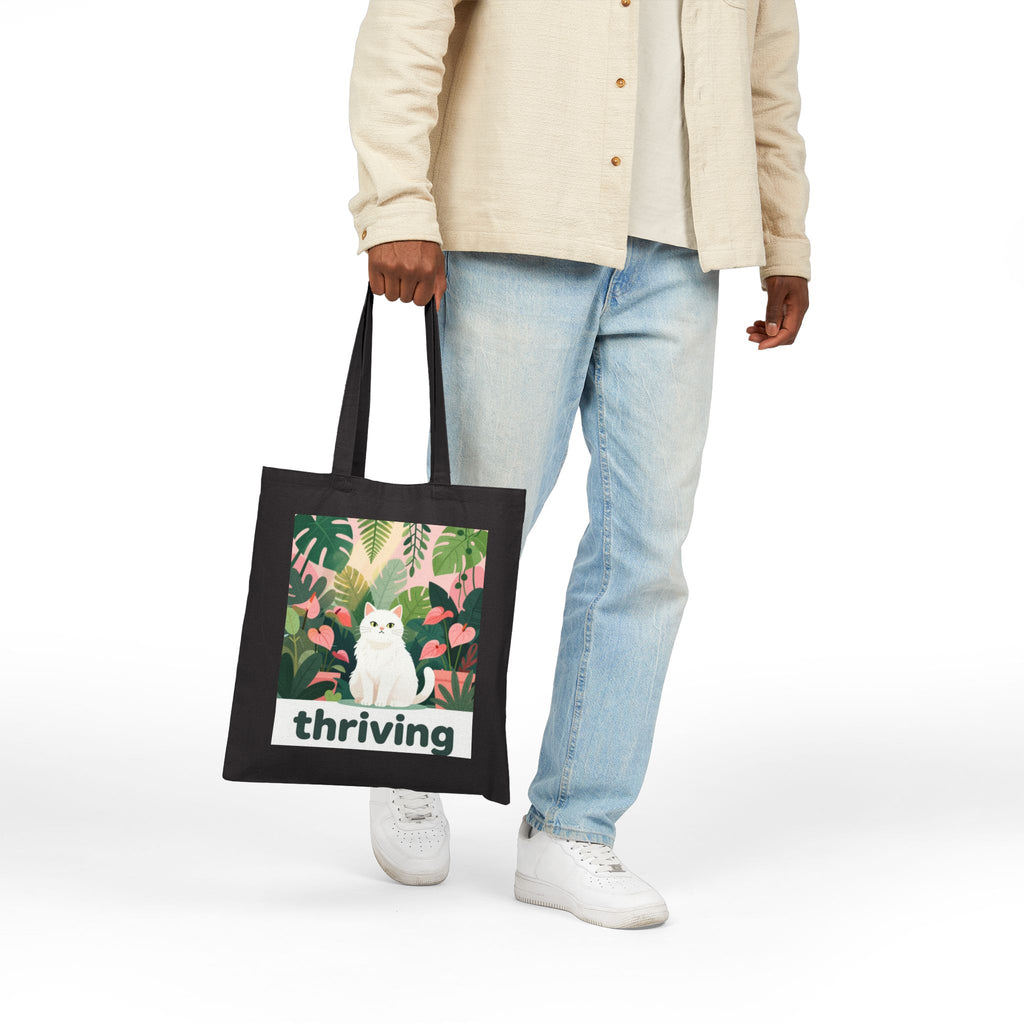 Tote Bag — 'Thriving' Cat in Tropical Garden Canvas Tote