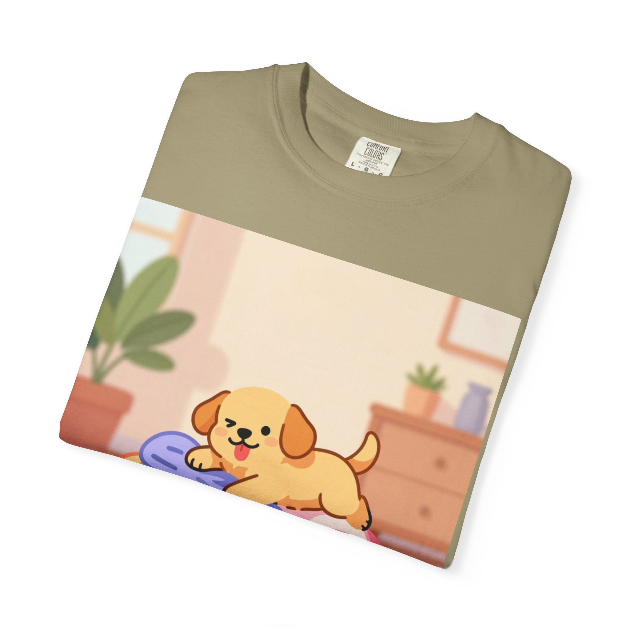 Helping Puppy T-Shirt — Cute Dog on Laundry Graphic Tee