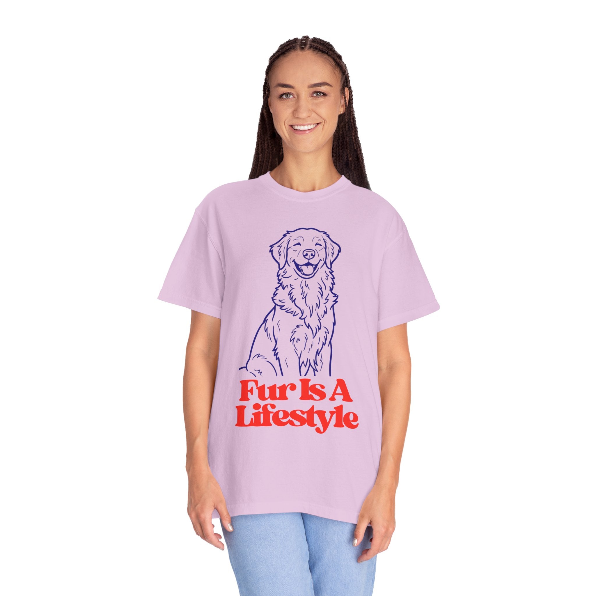 Fur Is A Lifestyle Dog Lover T-Shirt | Cute Golden Retriever Graphic Tee | Garment-Dyed Retro Pet Owner Shirt