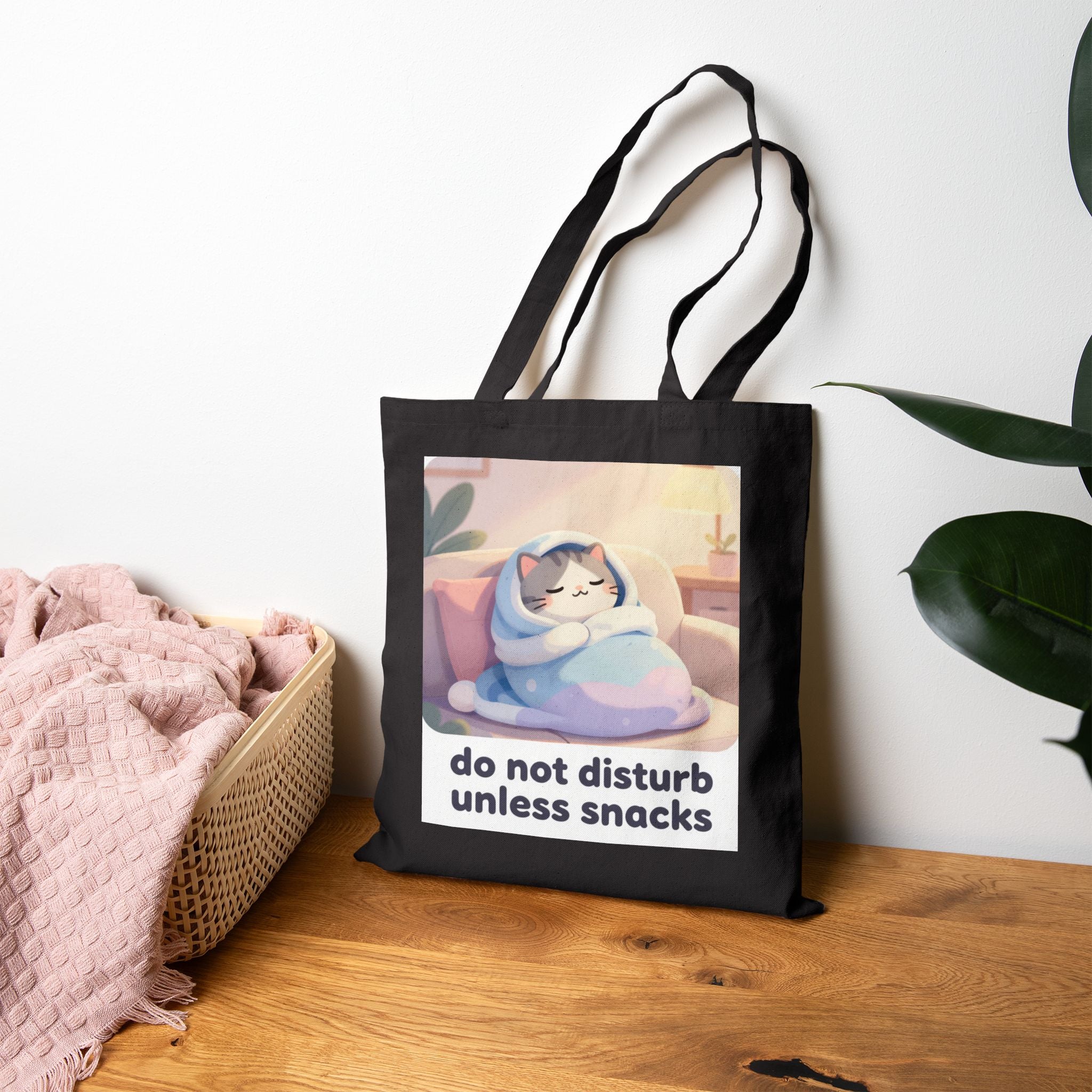 Tote Bag — Cute Cat 'Do Not Disturb Unless Snacks' Canvas Tote