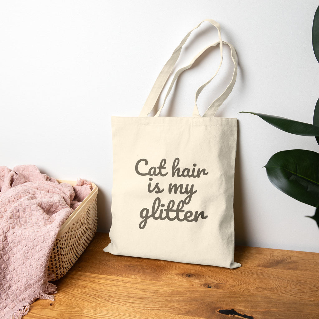 Tote Bag — "Cat Hair Is My Glitter" Canvas Grocery & Cat Lover Tote