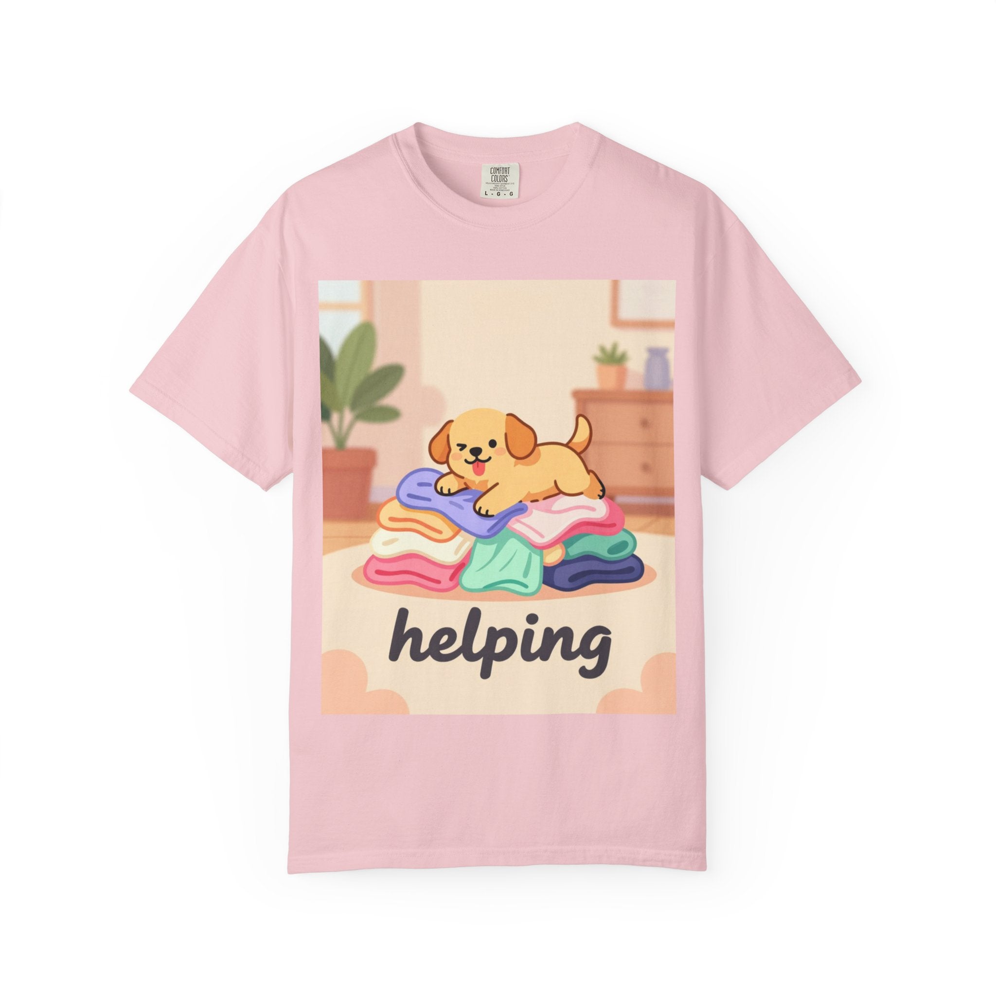 Helping Puppy T-Shirt — Cute Dog on Laundry Graphic Tee