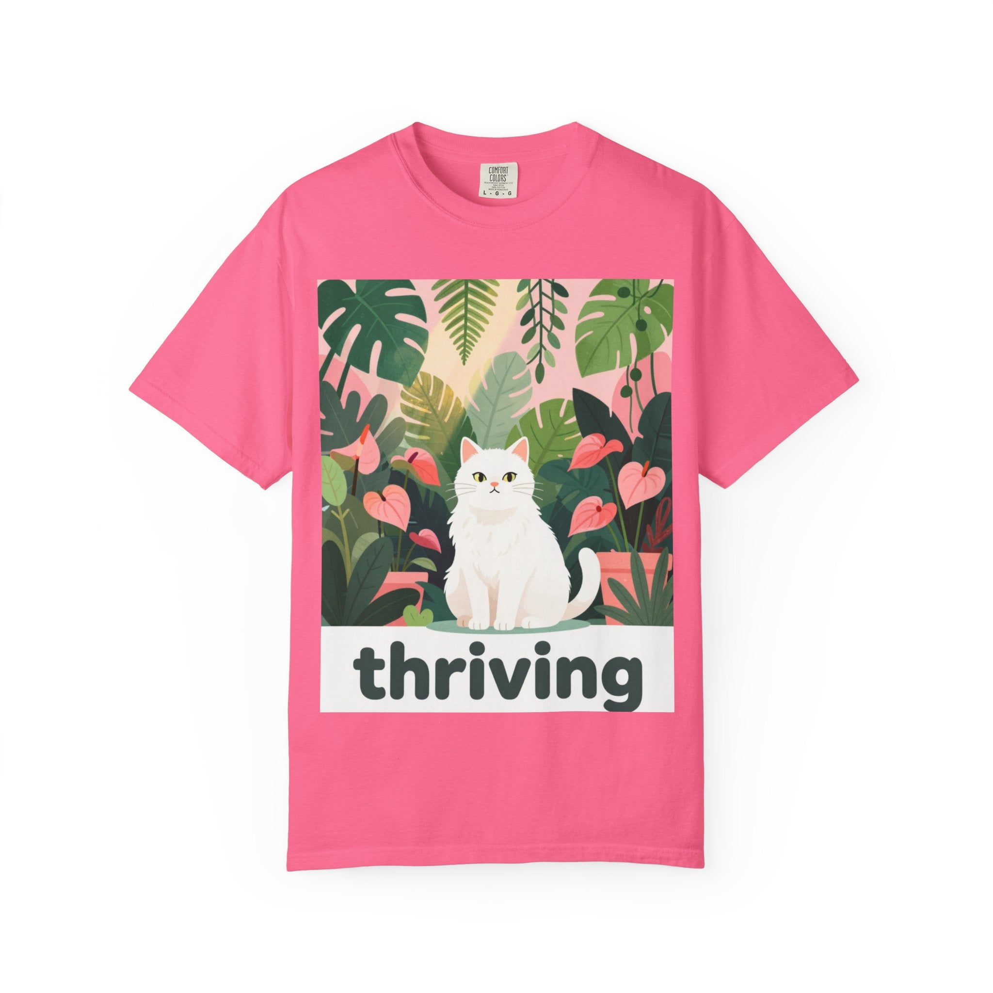 Thriving Cat Tee — Floral Plant Graphic T-Shirt