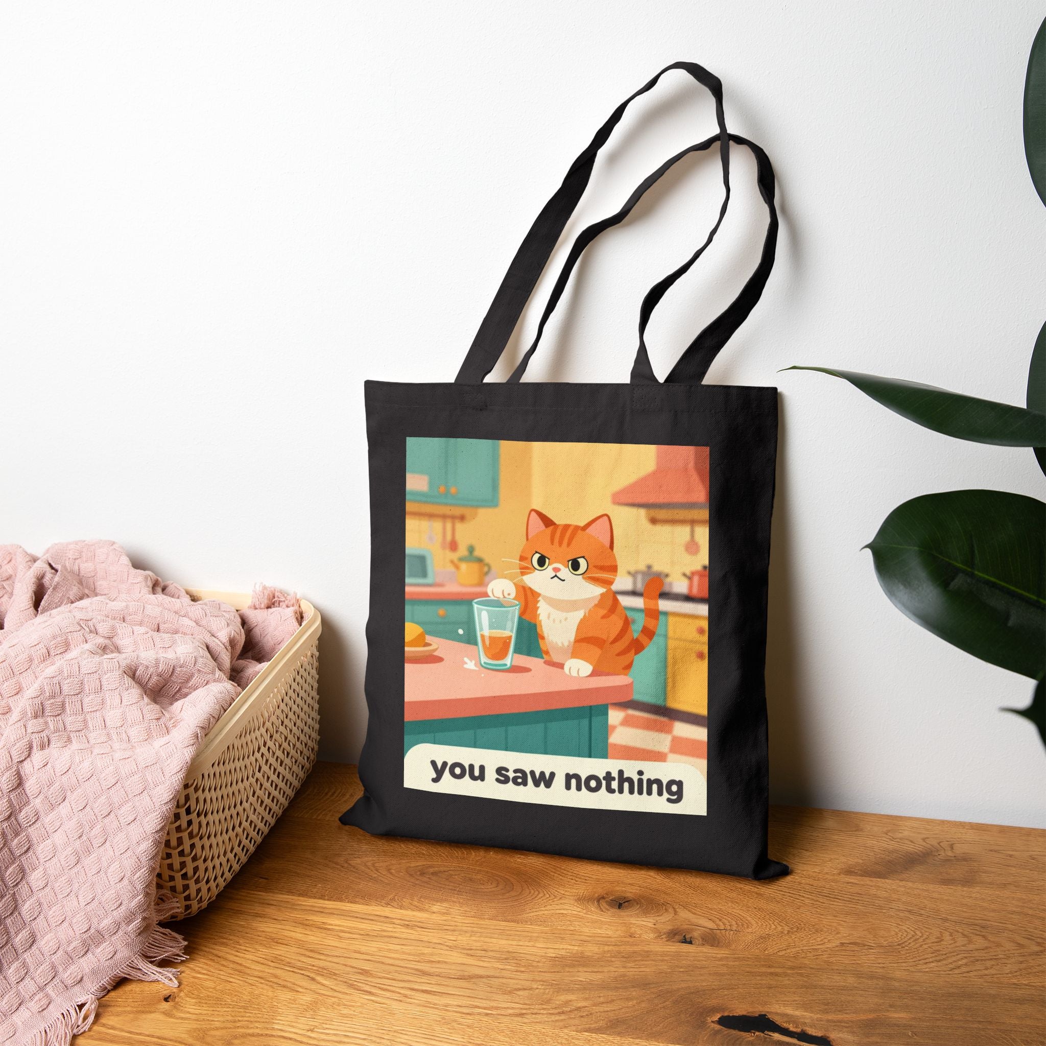 Tote Bag — Retro Cat "You Saw Nothing" Canvas Shopper