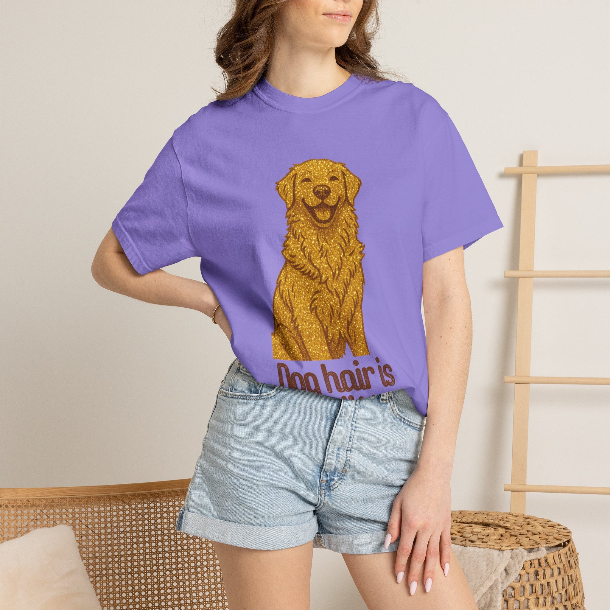 Dog Hair Is My Glitter T-Shirt | Funny Golden Retriever Dog Lover Tee | Cozy Retro Pet Owner Shirt