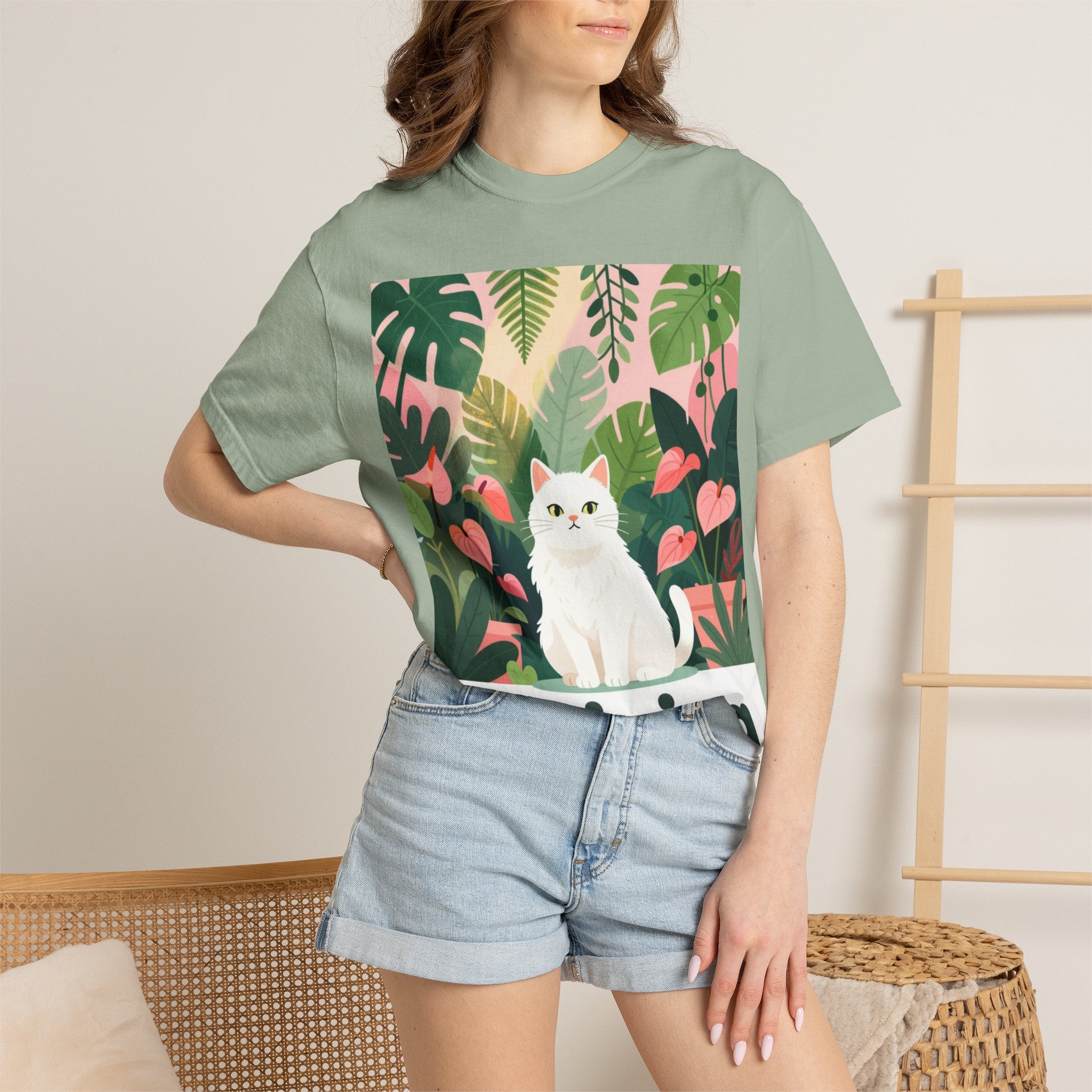 Thriving Cat Tee — Floral Plant Graphic T-Shirt