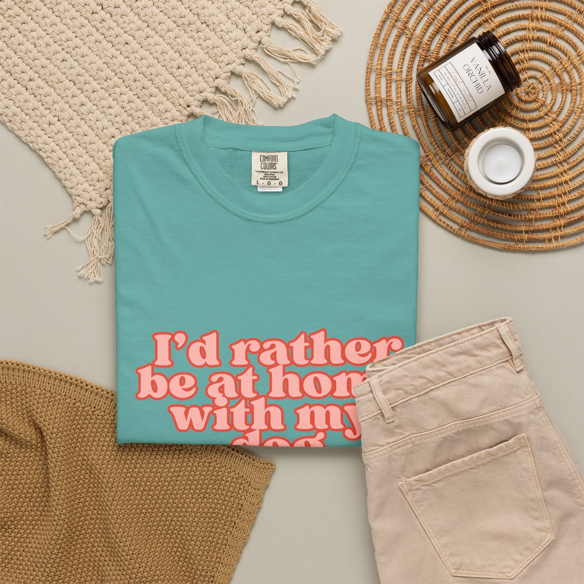 I'd Rather Be At Home With My Dog T-Shirt | Funny Cozy Dog Lover Graphic Tee