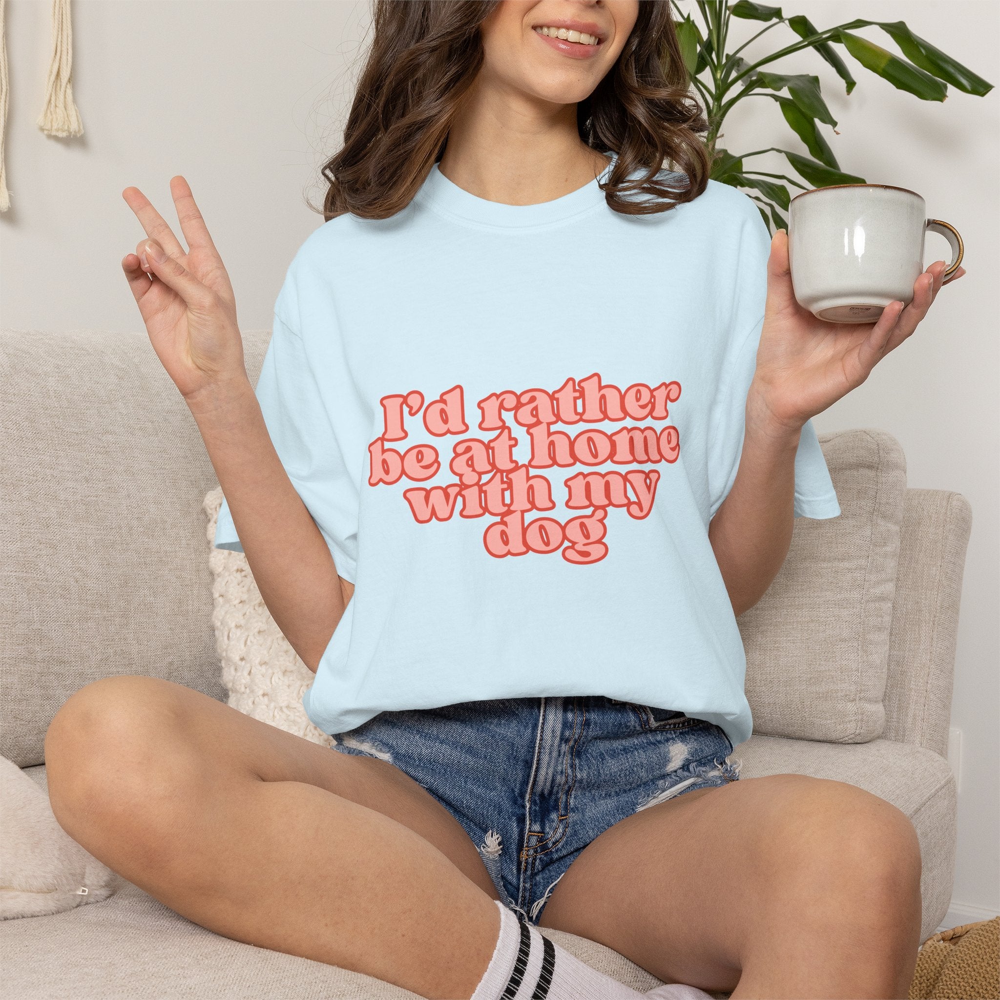 I'd Rather Be At Home With My Dog T-Shirt | Funny Cozy Dog Lover Graphic Tee
