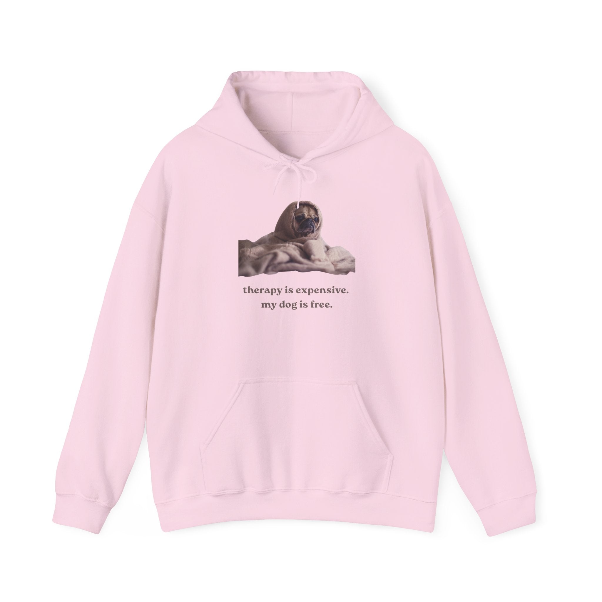 Dog Therapy Hoodie — "Therapy is expensive. My dog is free." Cozy Pet Lover Sweatshirt