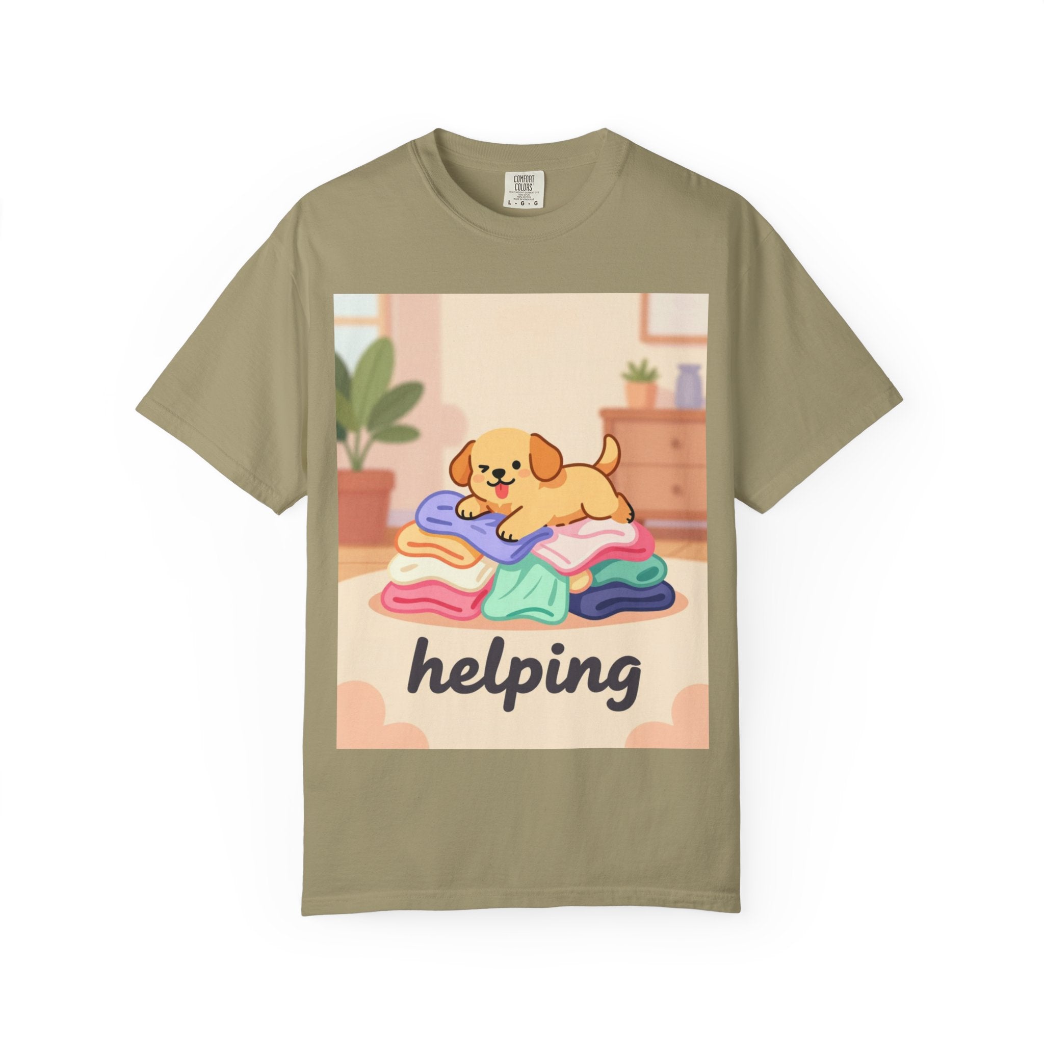 Helping Puppy T-Shirt — Cute Dog on Laundry Graphic Tee