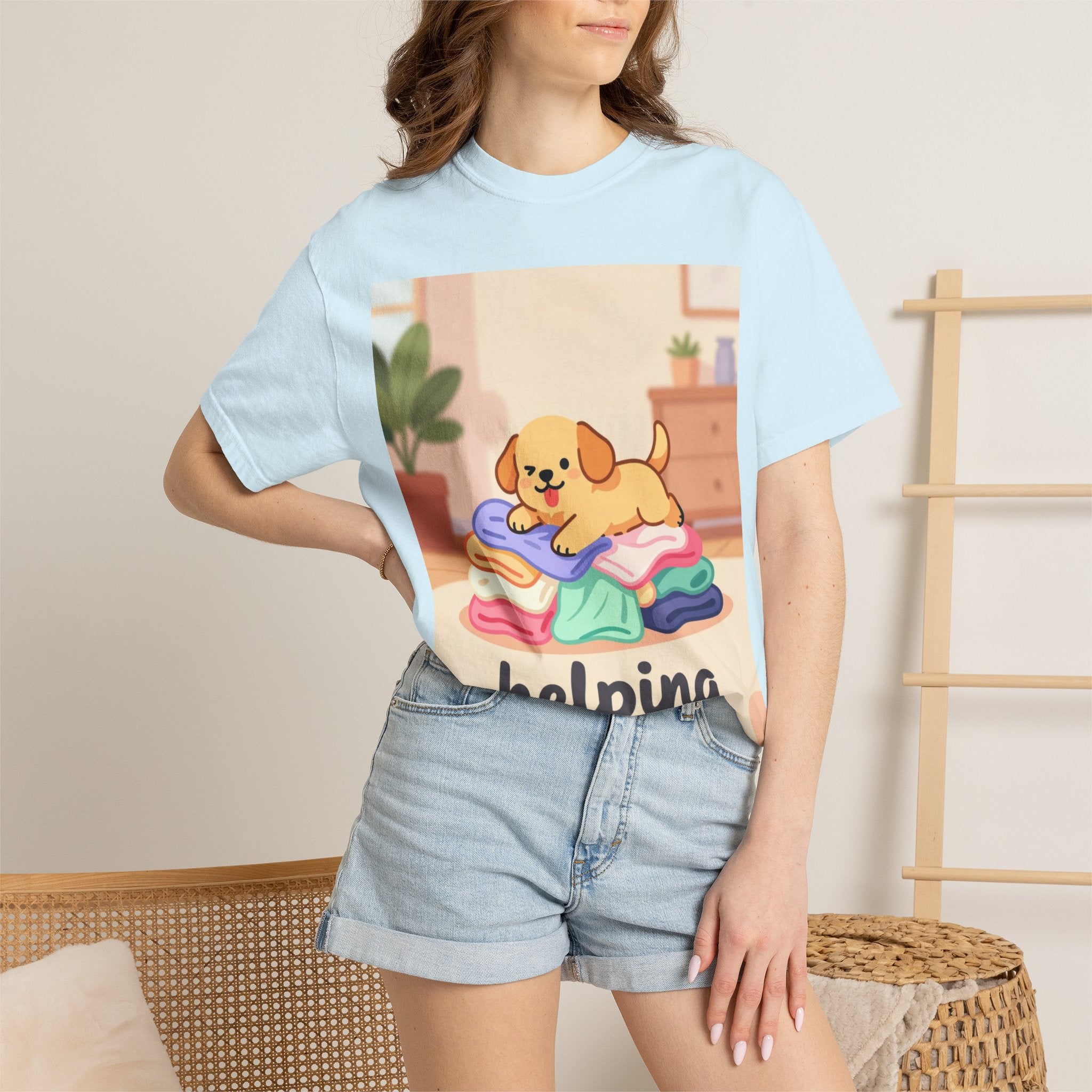 Helping Puppy T-Shirt — Cute Dog on Laundry Graphic Tee