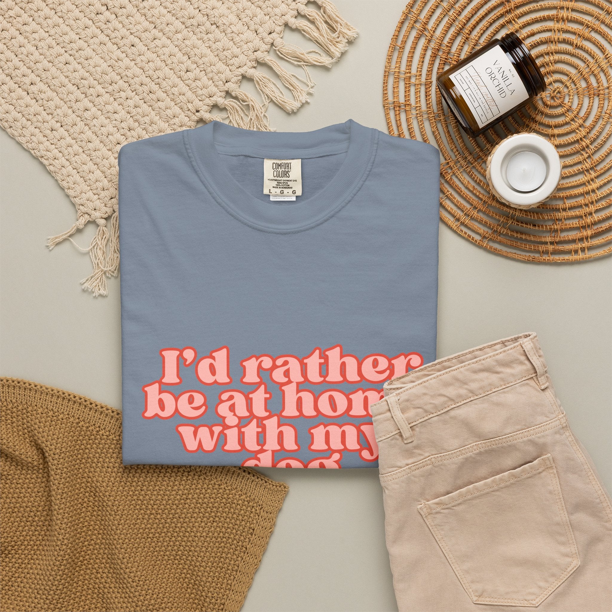 I'd Rather Be At Home With My Dog T-Shirt | Funny Cozy Dog Lover Graphic Tee