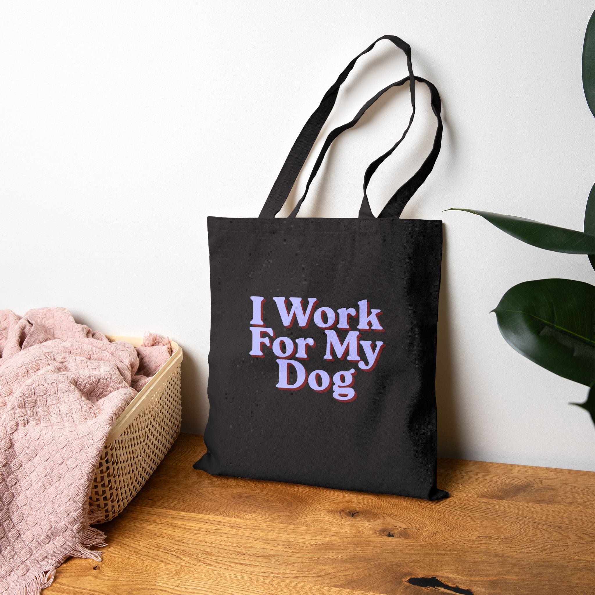 Tote Bag — "I Work For My Dog" Cotton Canvas Grocery & Pet Lover Tote