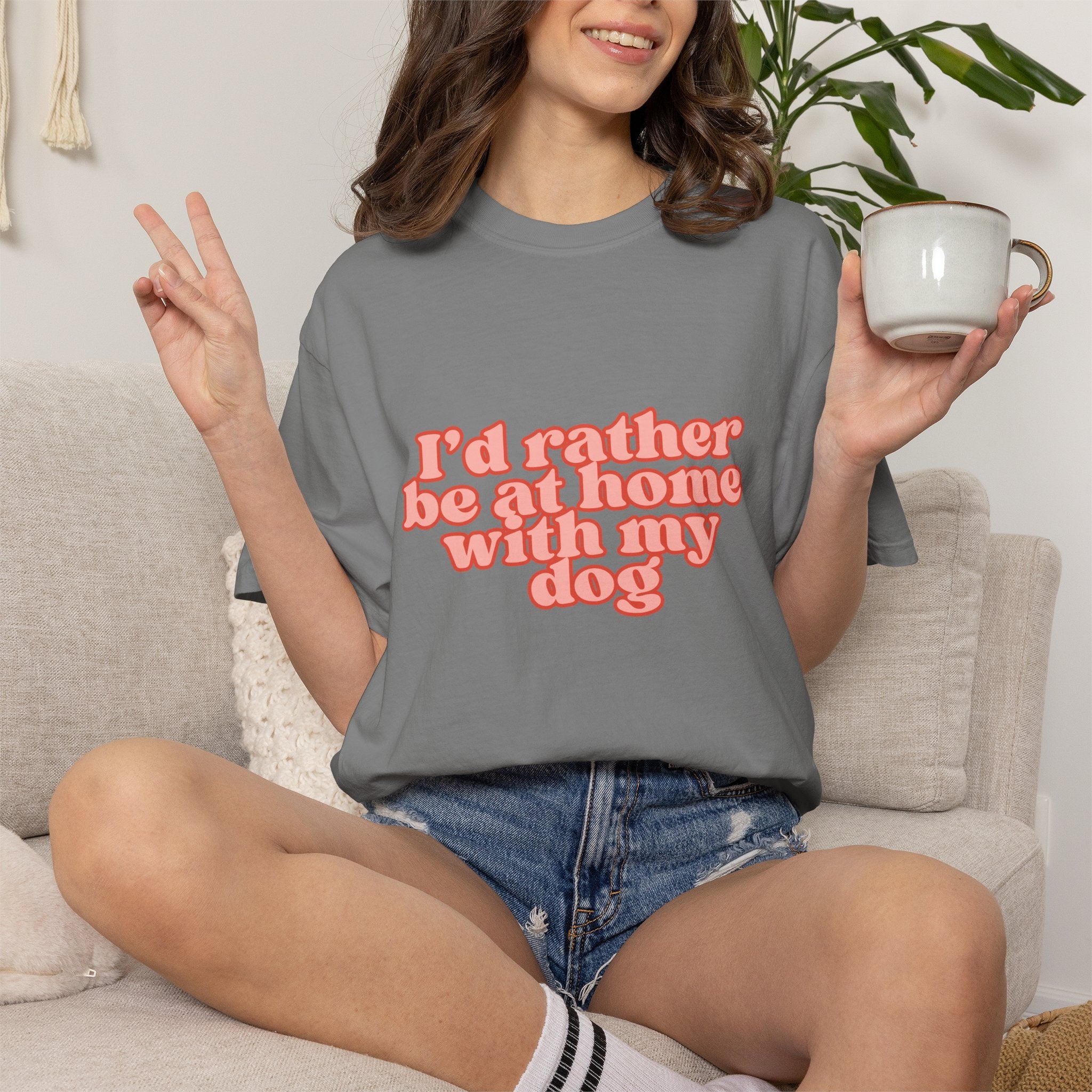 I'd Rather Be At Home With My Dog T-Shirt | Funny Cozy Dog Lover Graphic Tee