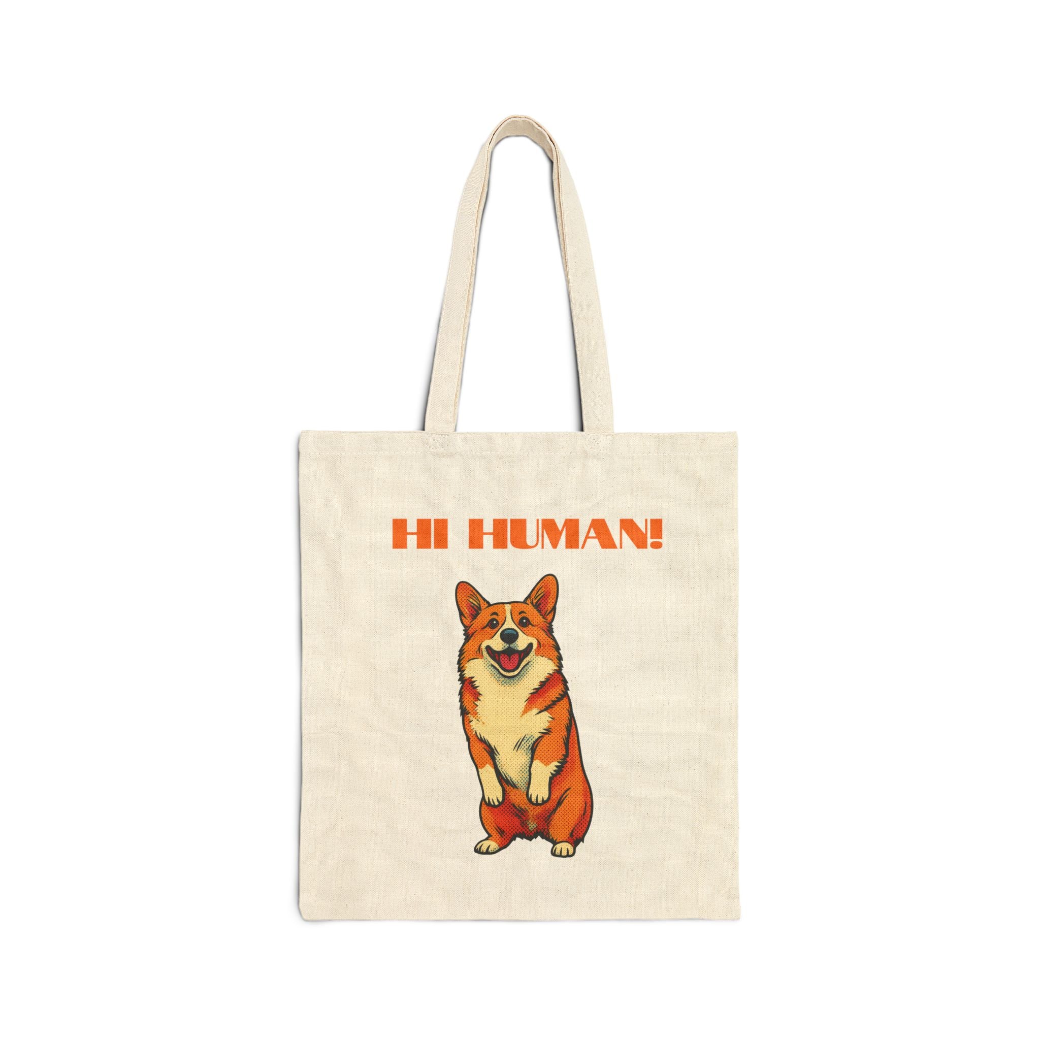 Tote Bag — Cute Corgi 'Hi Human!' Cotton Canvas Shopper