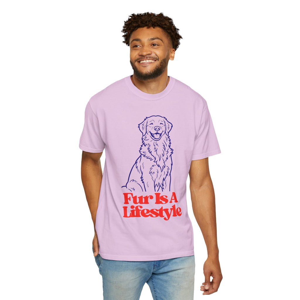 Fur Is A Lifestyle Dog Lover T-Shirt | Cute Golden Retriever Graphic Tee | Garment-Dyed Retro Pet Owner Shirt