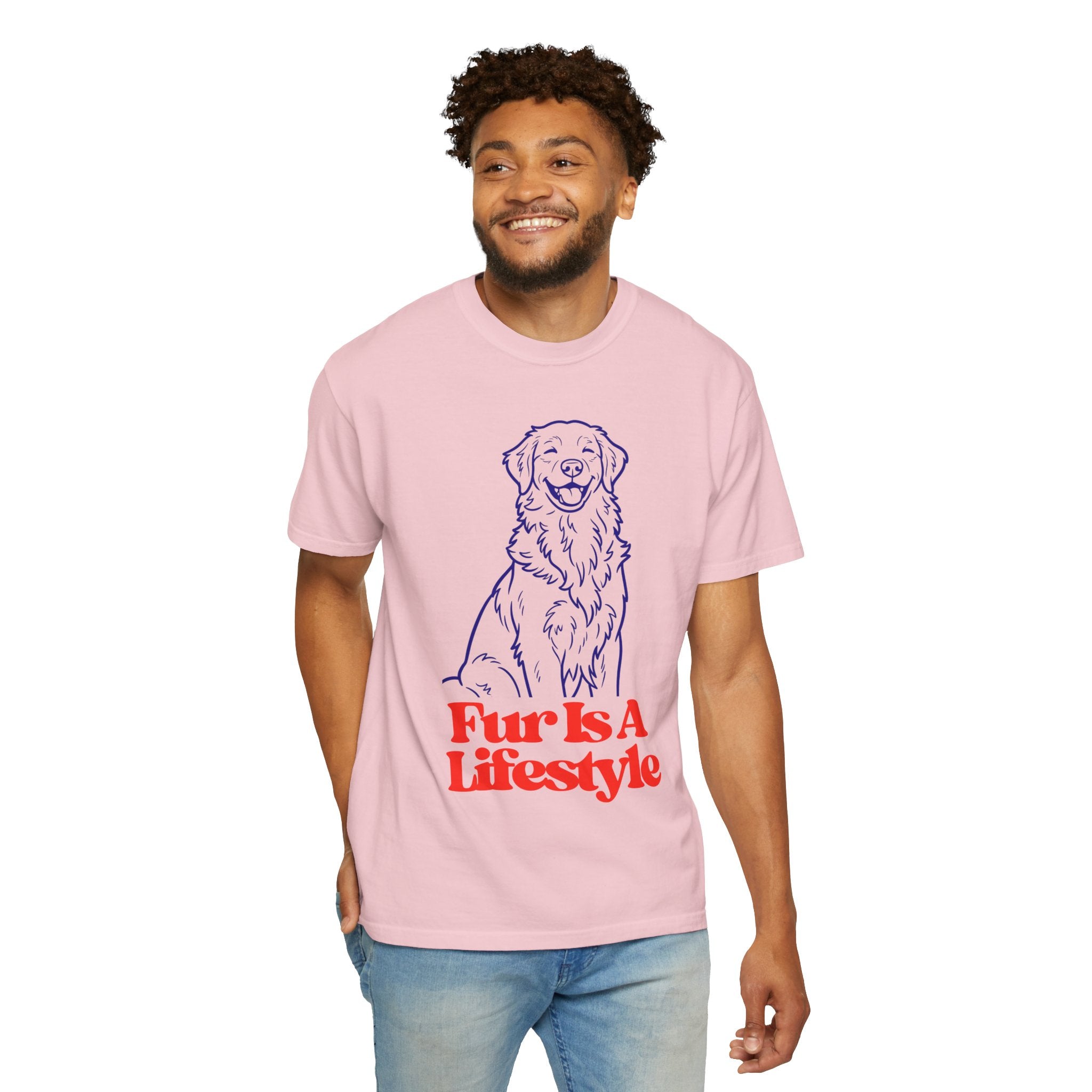 Fur Is A Lifestyle Dog Lover T-Shirt | Cute Golden Retriever Graphic Tee | Garment-Dyed Retro Pet Owner Shirt