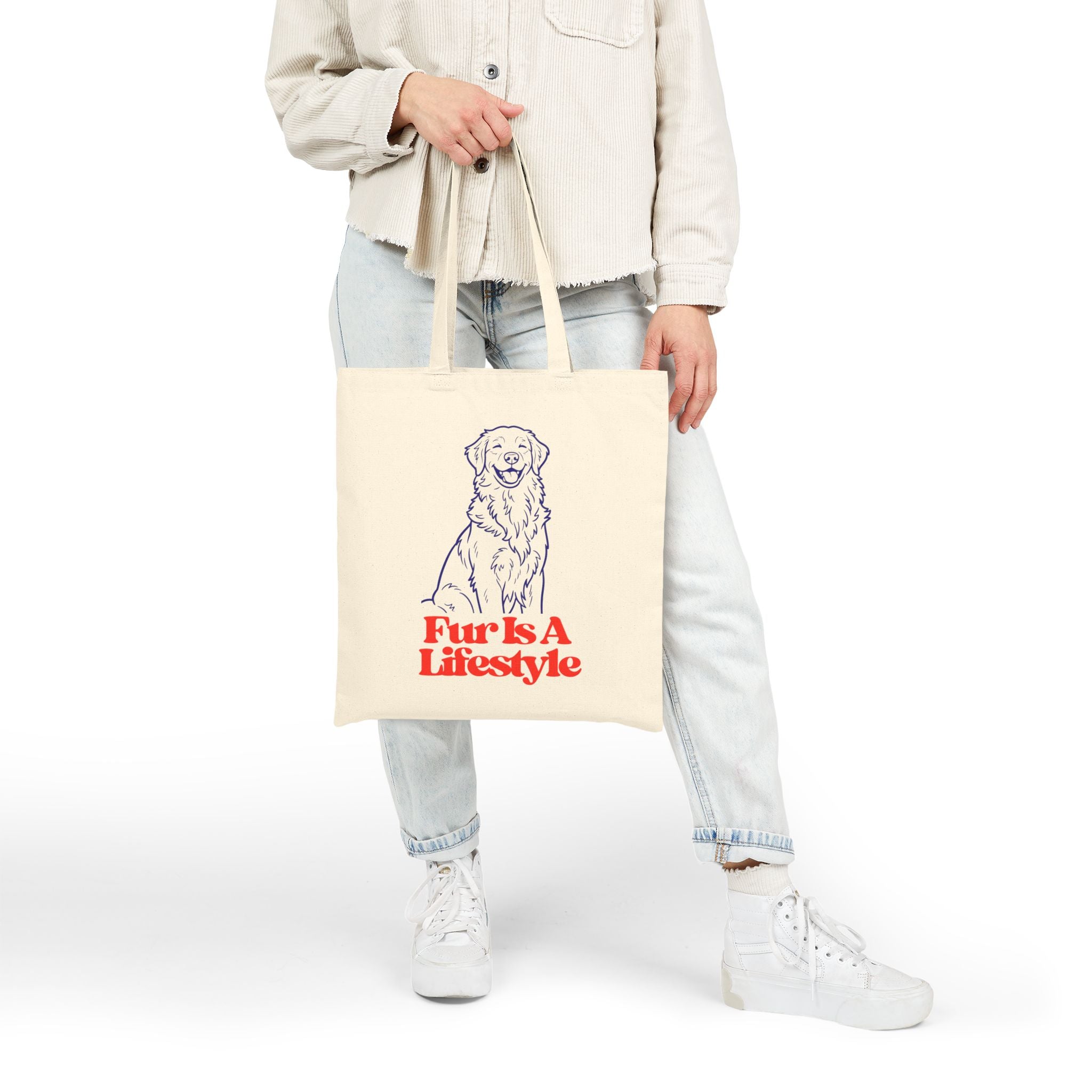 Fur Is A Lifestyle Canvas Tote Bag | Golden Retriever Dog Lover Bag | Reusable Cotton Market Tote for Pet Owners