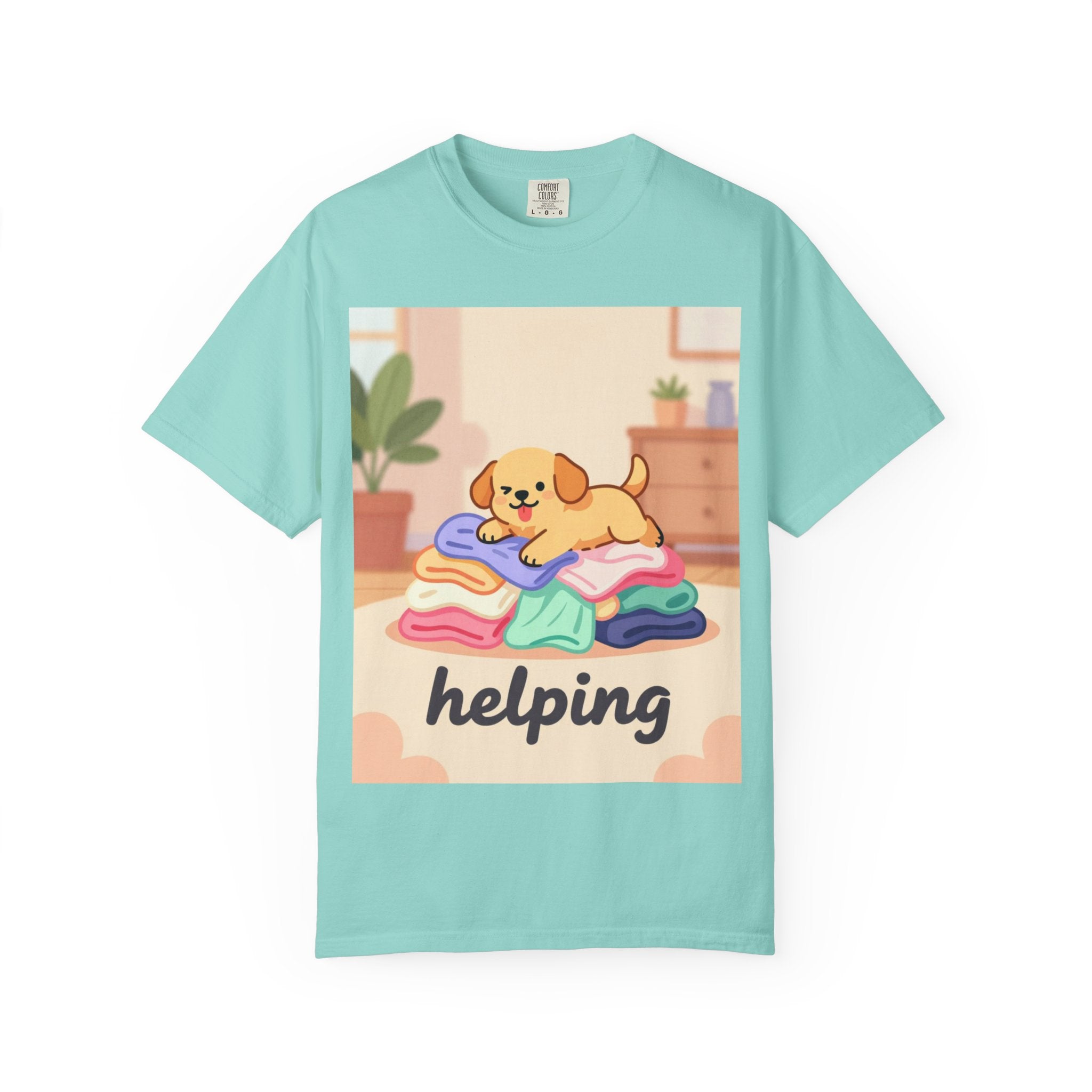 Helping Puppy T-Shirt — Cute Dog on Laundry Graphic Tee