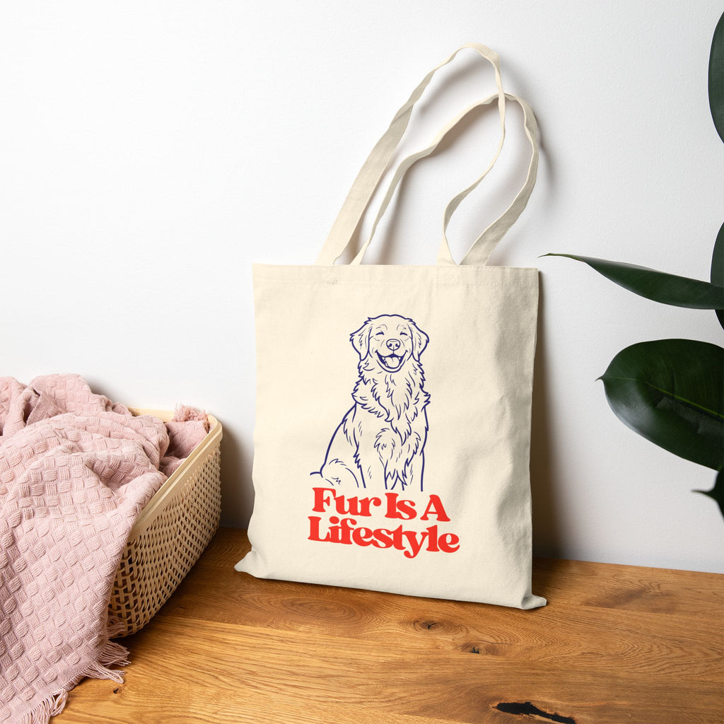 Fur Is A Lifestyle Canvas Tote Bag | Golden Retriever Dog Lover Bag | Reusable Cotton Market Tote for Pet Owners