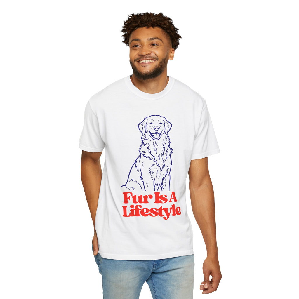 Fur Is A Lifestyle Dog Lover T-Shirt | Cute Golden Retriever Graphic Tee | Garment-Dyed Retro Pet Owner Shirt
