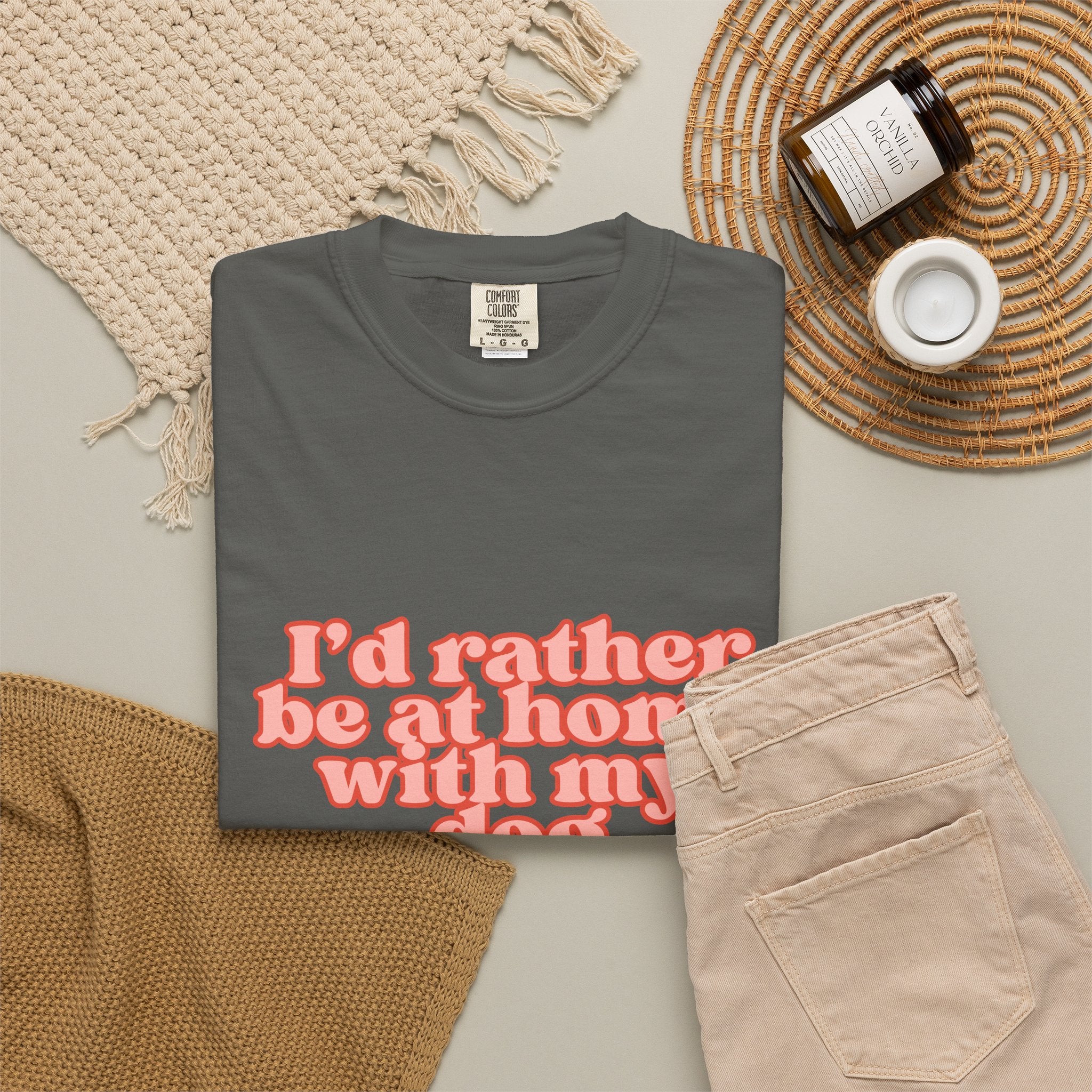 I'd Rather Be At Home With My Dog T-Shirt | Funny Cozy Dog Lover Graphic Tee