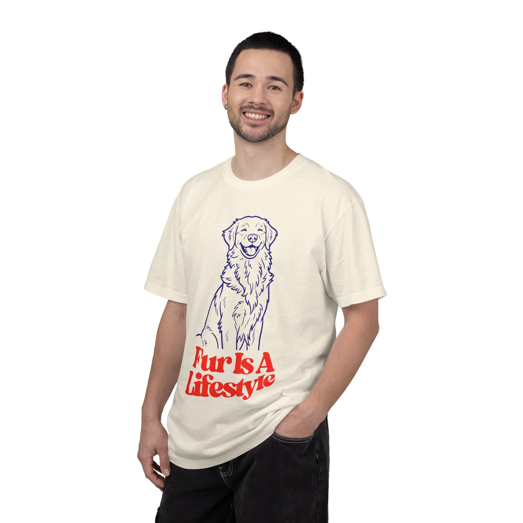 Fur Is A Lifestyle Dog Lover T-Shirt | Cute Golden Retriever Graphic Tee | Garment-Dyed Retro Pet Owner Shirt