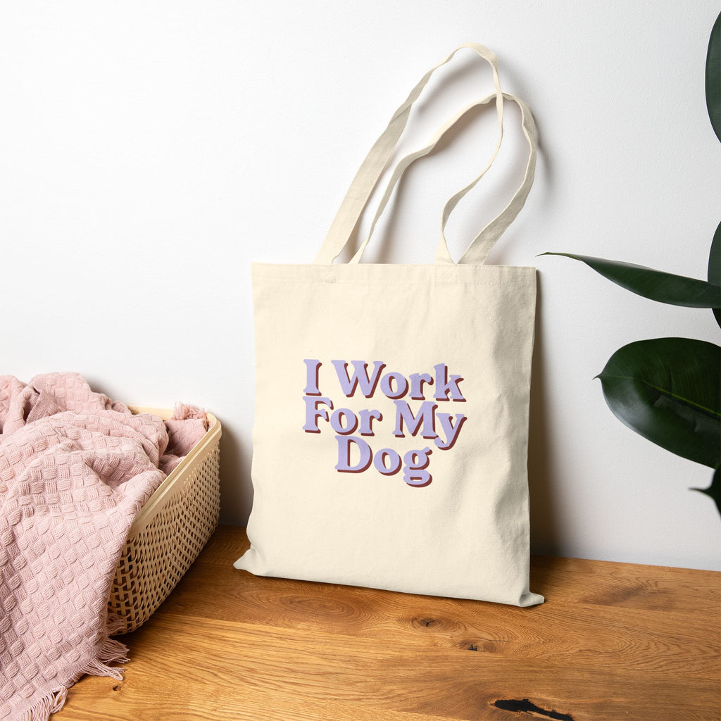 Tote Bag — "I Work For My Dog" Cotton Canvas Grocery & Pet Lover Tote