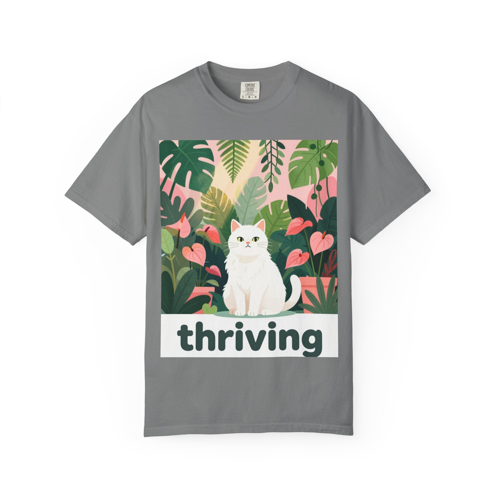 Thriving Cat Tee — Floral Plant Graphic T-Shirt