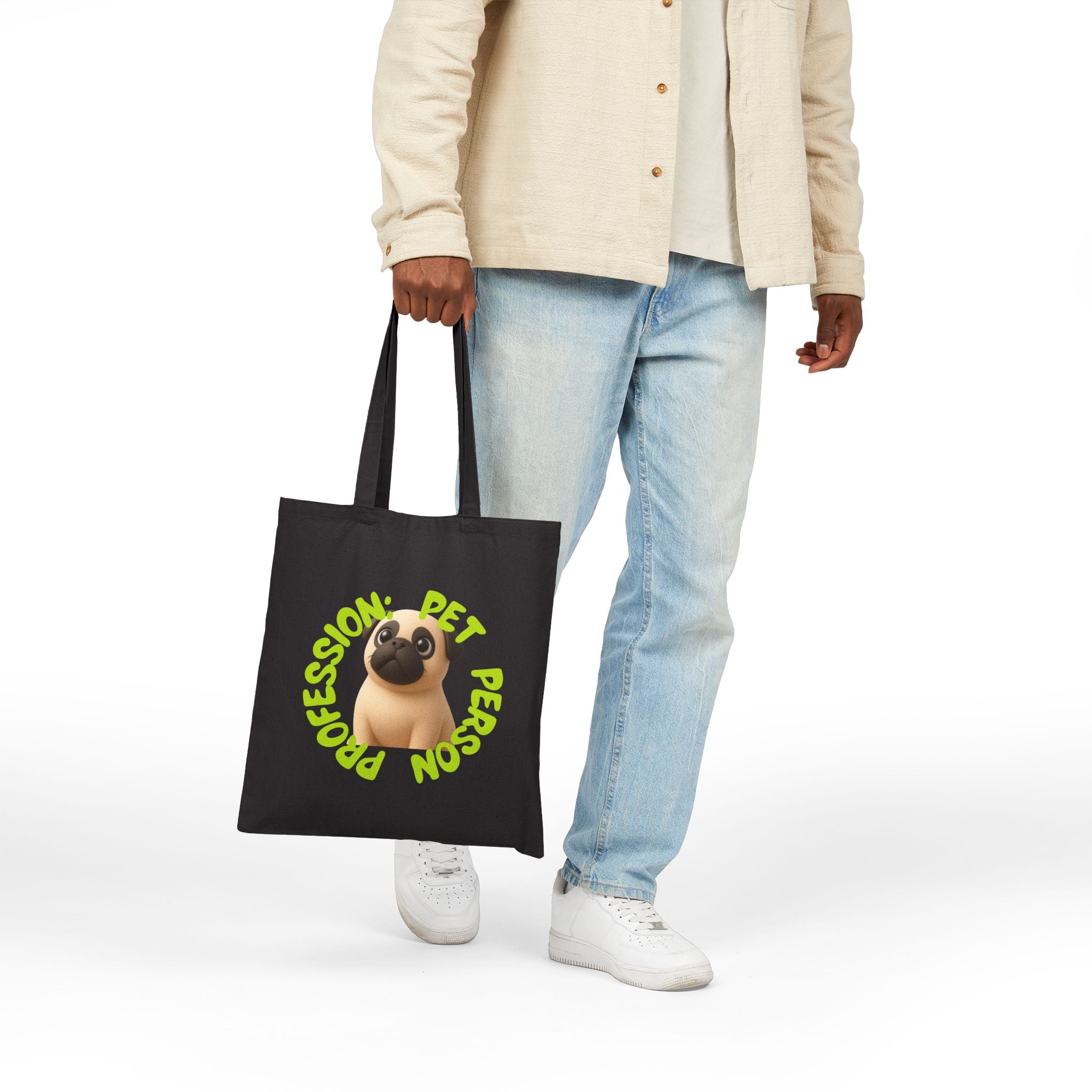 Tote Bag — "Professional Pet Person" Canvas Tote with Cute Pug Design