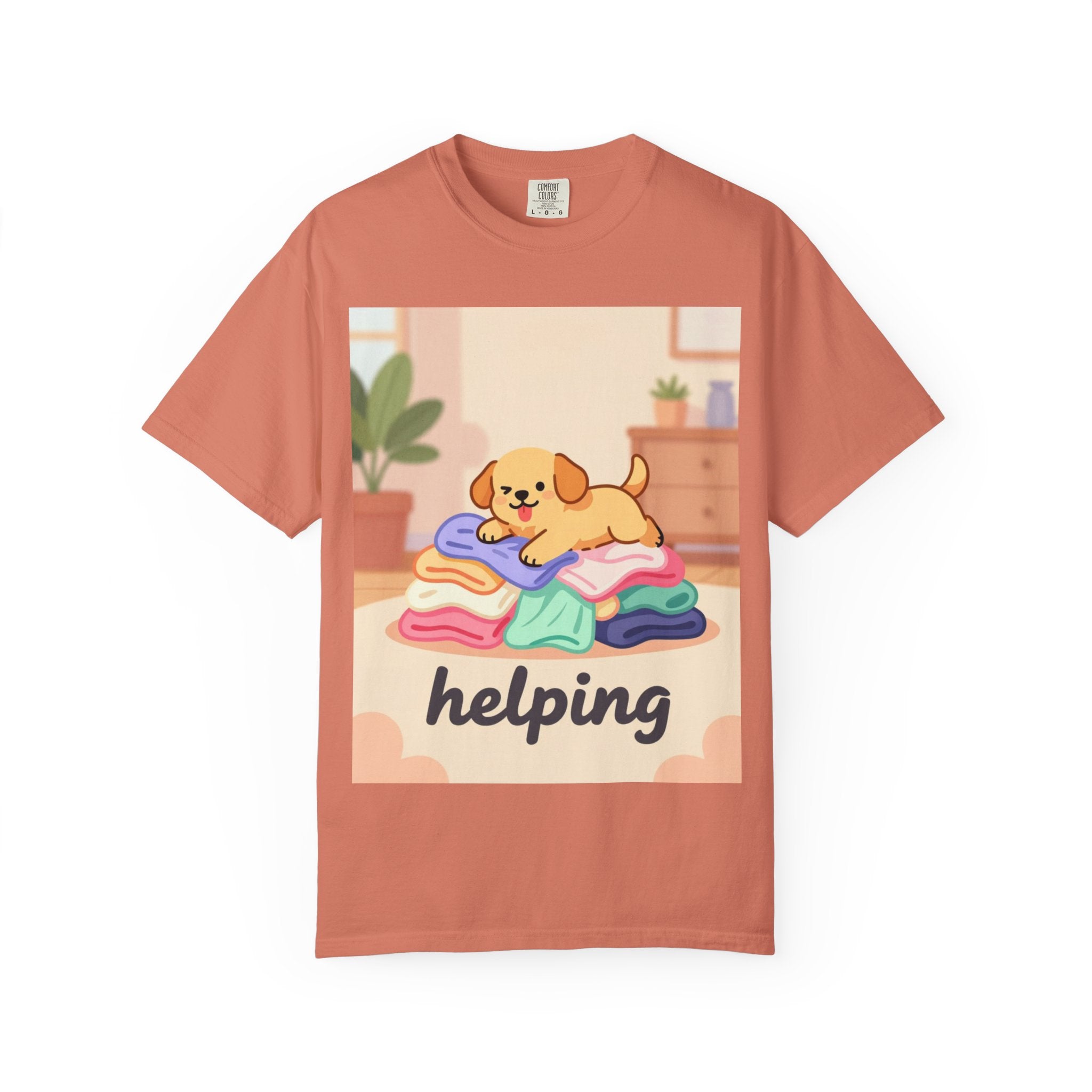 Helping Puppy T-Shirt — Cute Dog on Laundry Graphic Tee