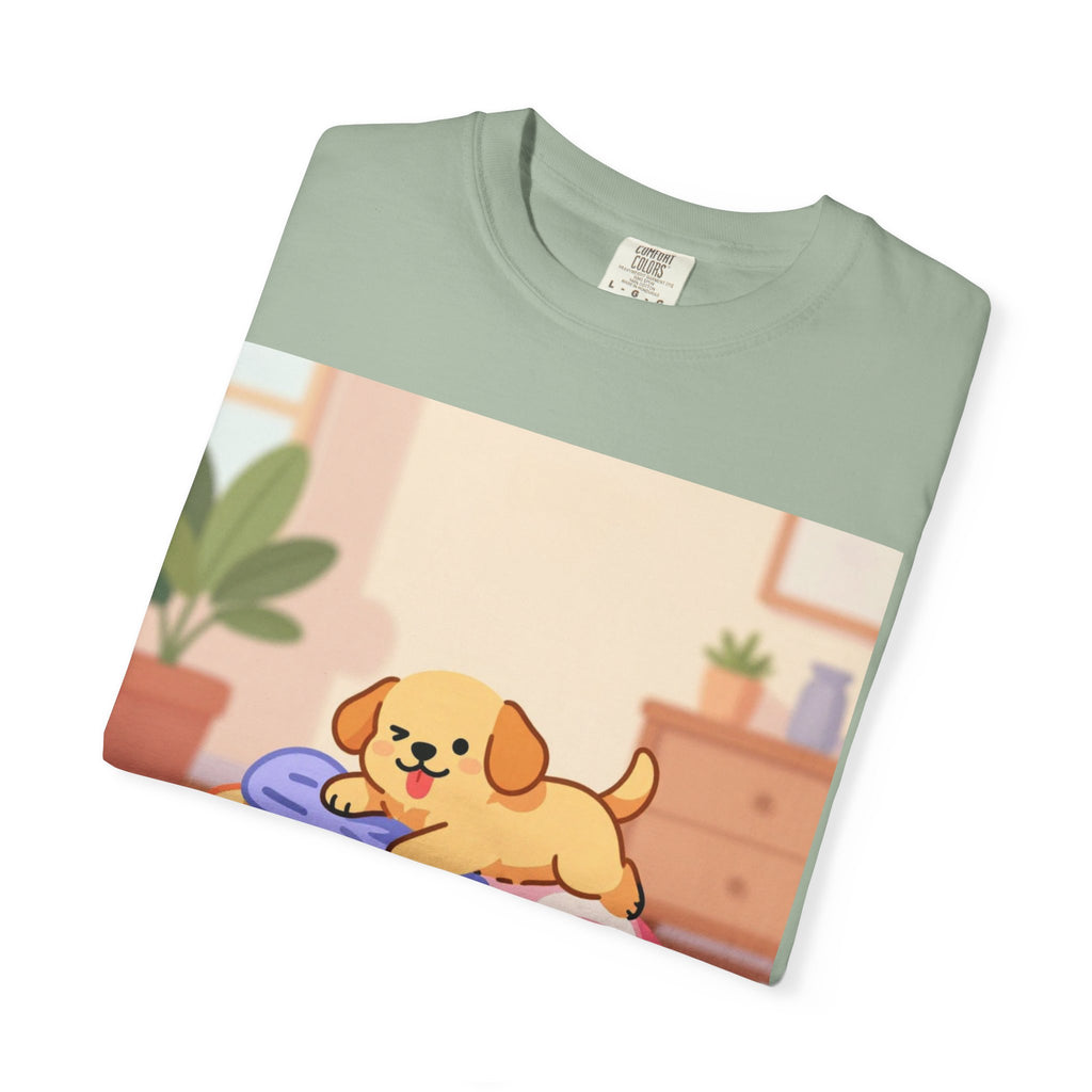 Helping Puppy T-Shirt — Cute Dog on Laundry Graphic Tee