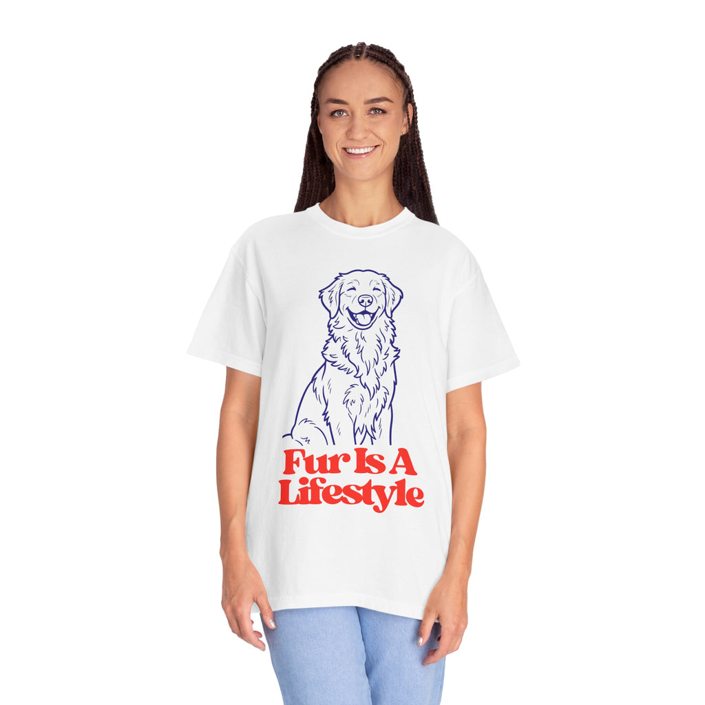 Fur Is A Lifestyle Dog Lover T-Shirt | Cute Golden Retriever Graphic Tee | Garment-Dyed Retro Pet Owner Shirt