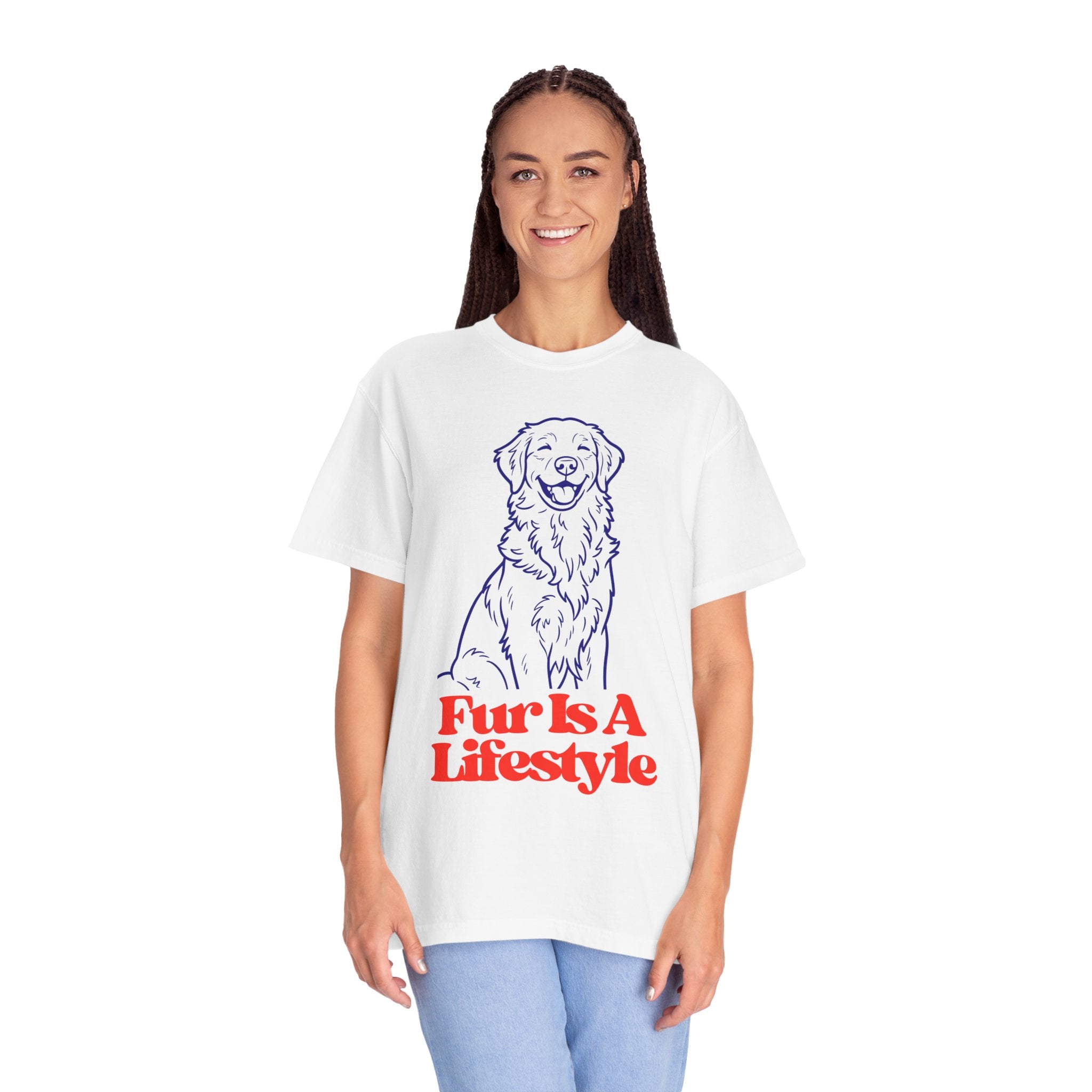 Fur Is A Lifestyle Dog Lover T-Shirt | Cute Golden Retriever Graphic Tee | Garment-Dyed Retro Pet Owner Shirt