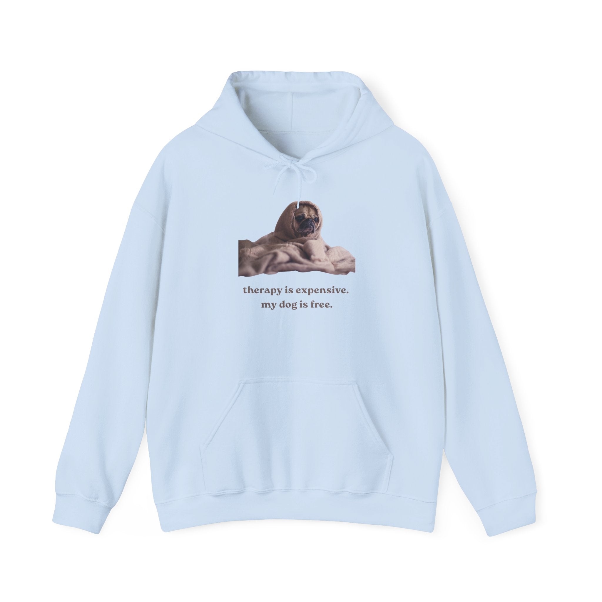 Dog Therapy Hoodie — "Therapy is expensive. My dog is free." Cozy Pet Lover Sweatshirt