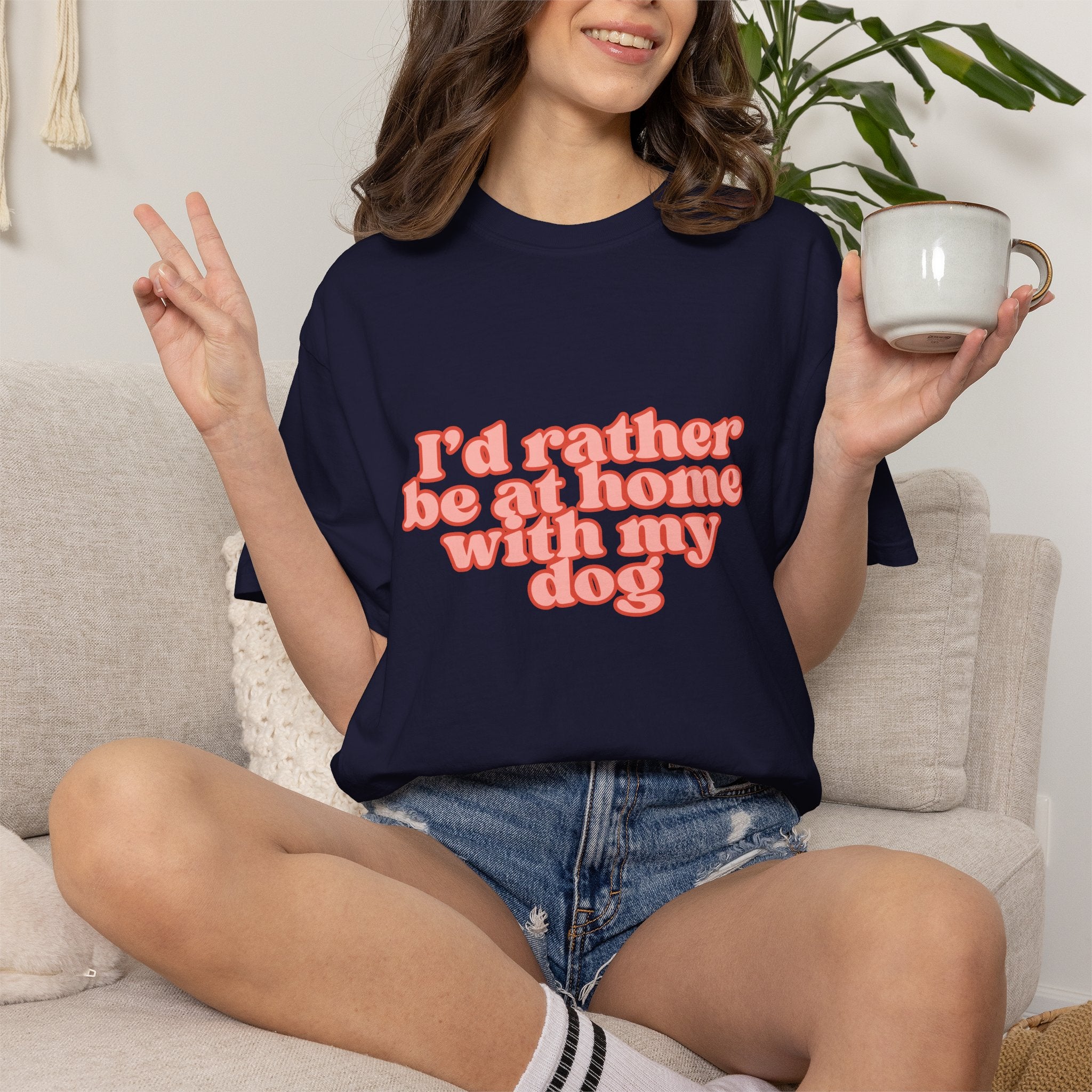 I'd Rather Be At Home With My Dog T-Shirt | Funny Cozy Dog Lover Graphic Tee