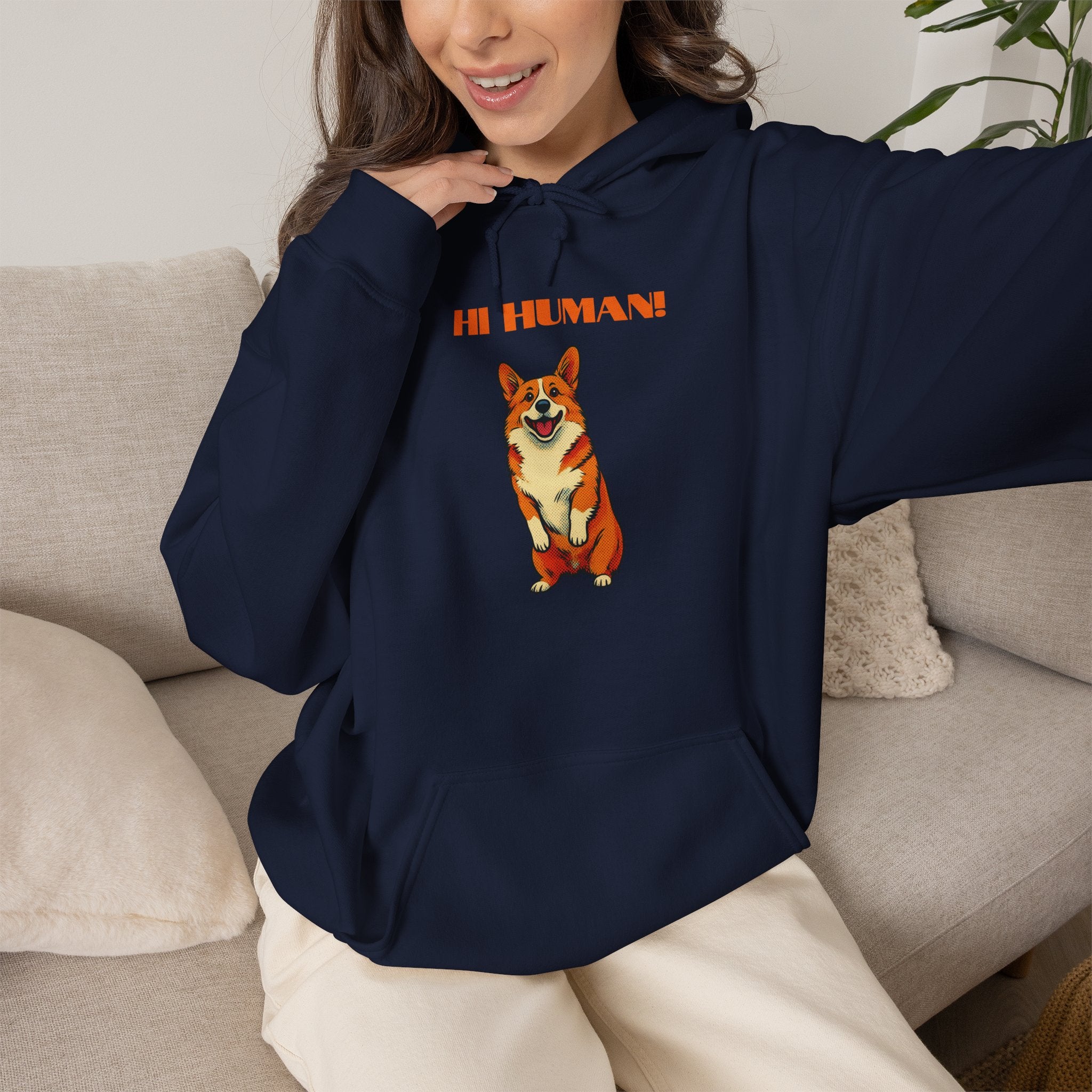 Corgi 'Hi Human!' Hoodie — Cute Dog Graphic Pullover