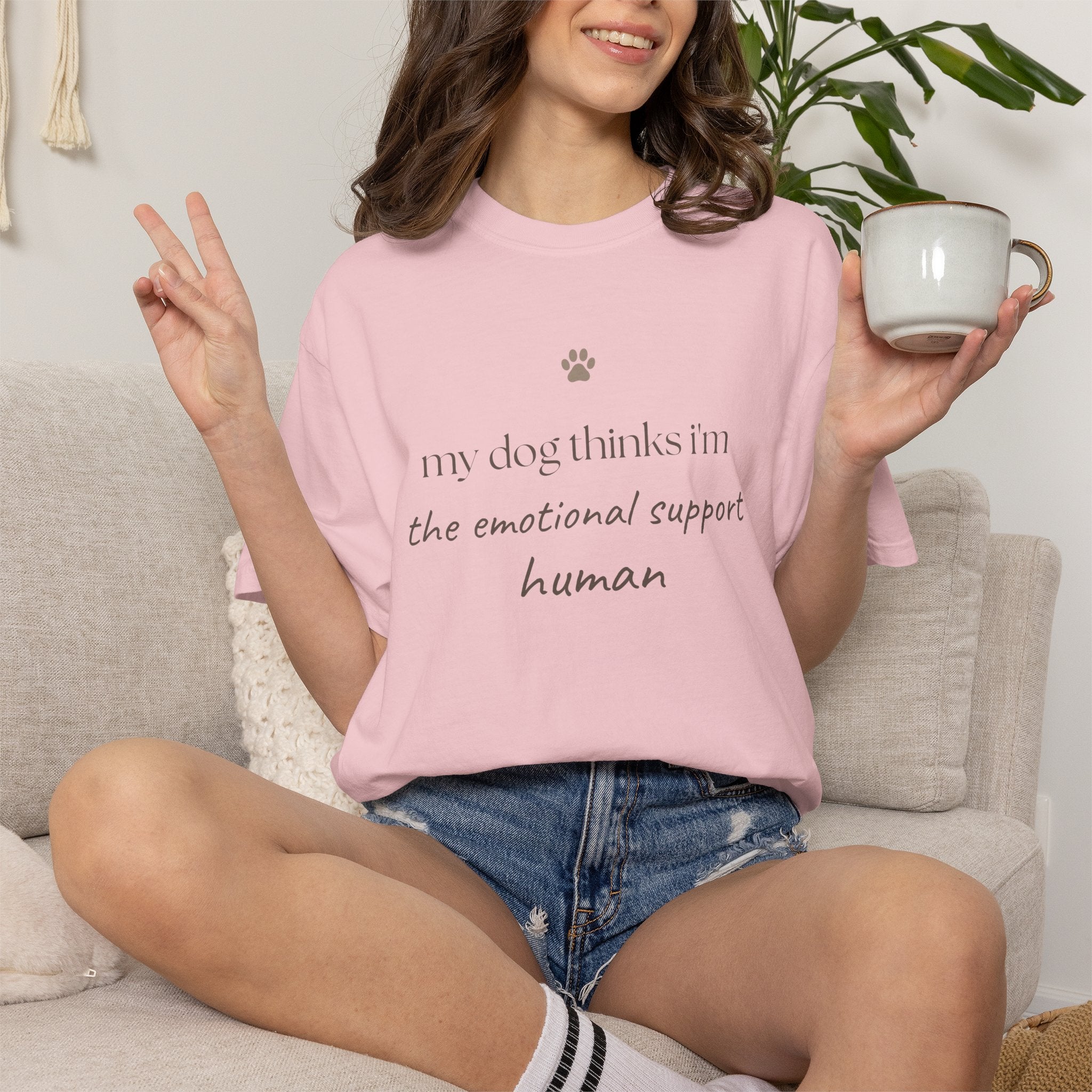 Dog Lover T-Shirt — "My Dog Thinks I'm the Emotional Support Human" Crew Tee